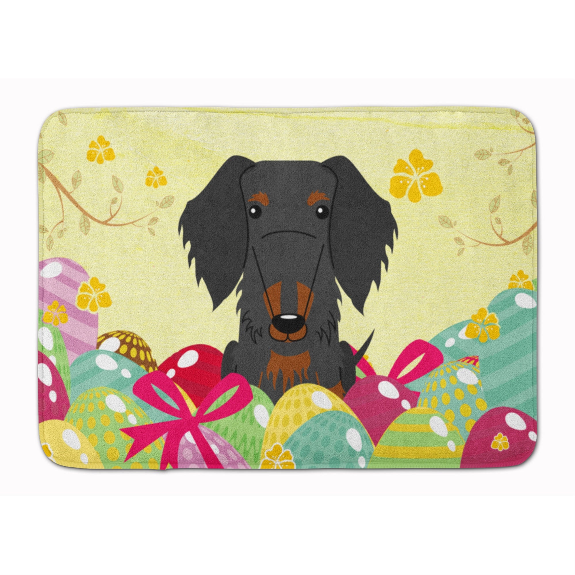 'Caroline'S Treasures Easter Eggs Wire Haired Dachshund Black Tan Machine Washable Memory Foam Mat Doormats, Multicolor''