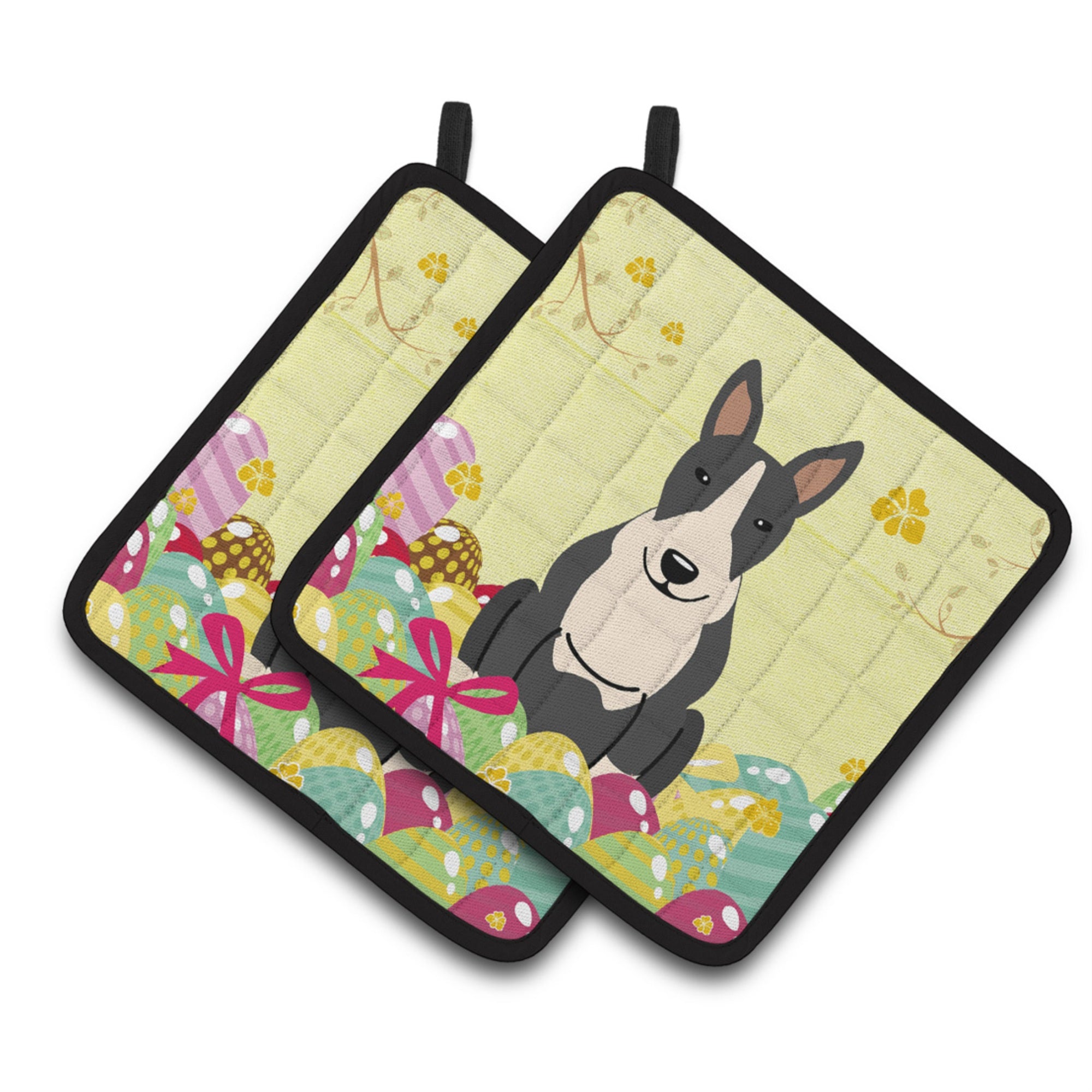 'Caroline'S Treasures Easter Bull Terrier Black Pair Of Pot Holders, 7.5Hx7.5W, Multicolor''