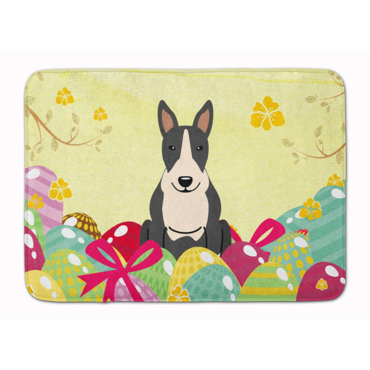 Caroline'S Treasures Easter Eggs Bull Terrier Black White Machine Washable Memory Foam Mat Doormats