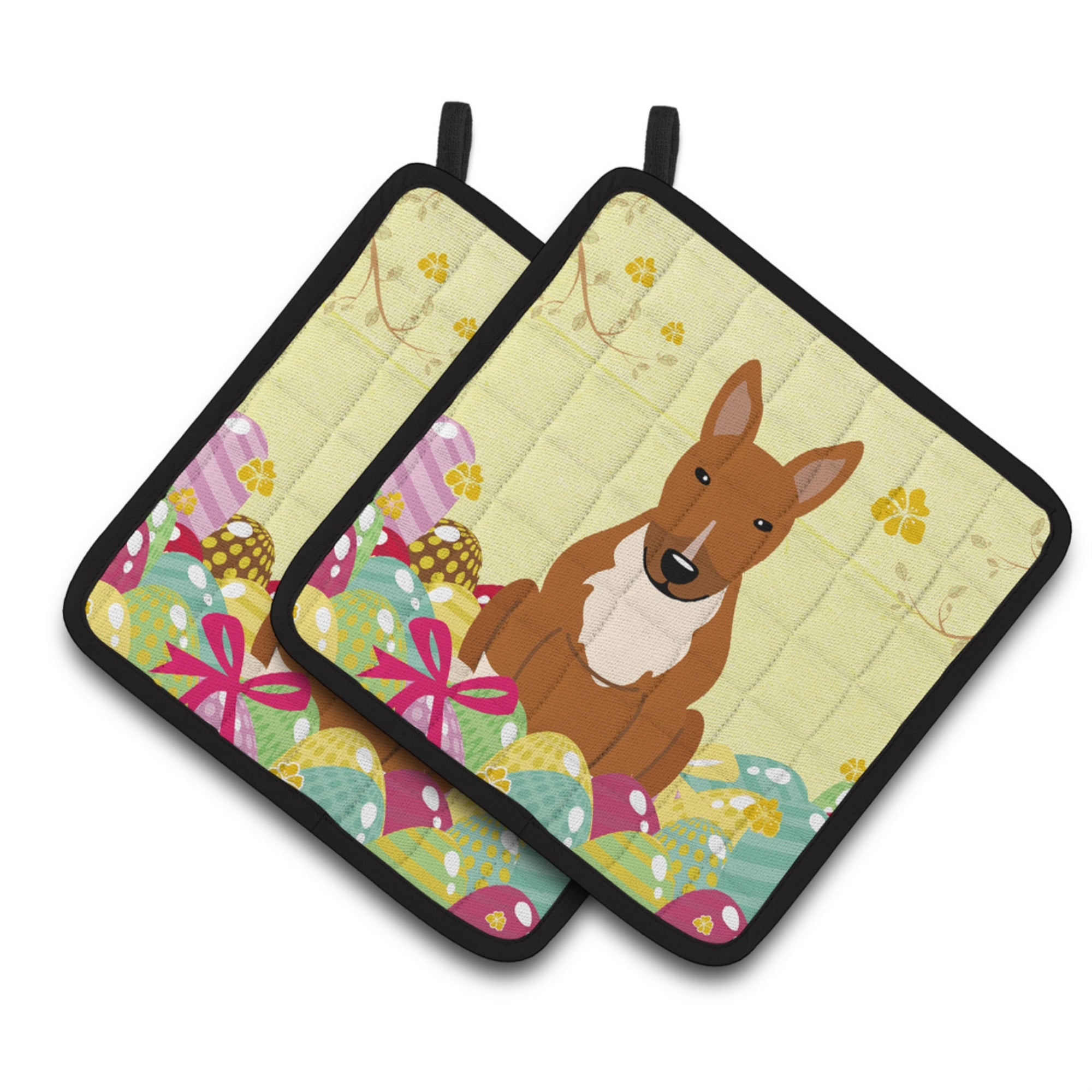 'Caroline'S Treasures Easter Eggs Bull Terrier Red Pair Of Pot Holders, 7.5Hx7.5W, Multicolor''