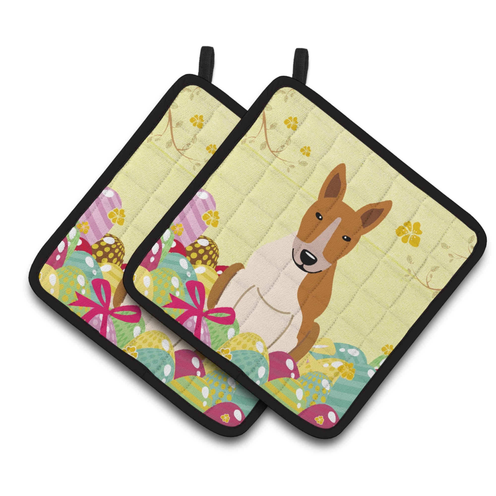 'Caroline'S Treasures Easter Bull Terrier Red White Pair Of Pot Holders, 7.5Hx7.5W, Multicolor''