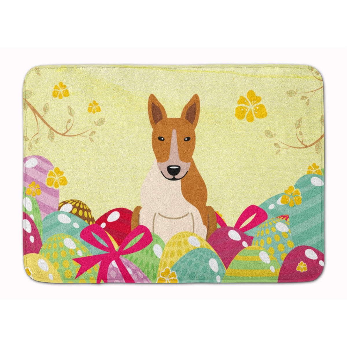 Caroline'S Treasures Easter Eggs Bull Terrier Red White Machine Washable Memory Foam Mat Doormats