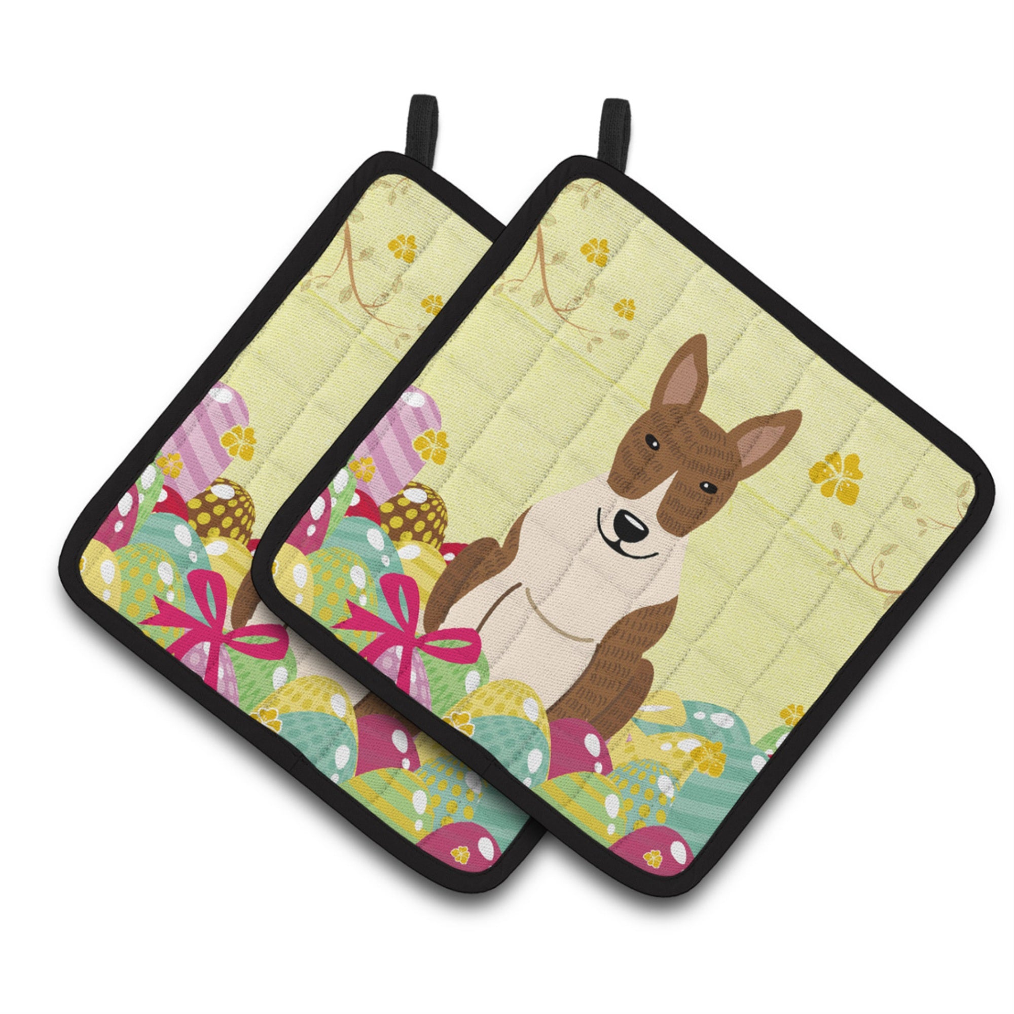 'Caroline'S Treasures Bb6137Pthd Easter Bull Terrier Brindle Pair Of Pot Holders, 7.5'''' X 7.5'''', Multicolor''