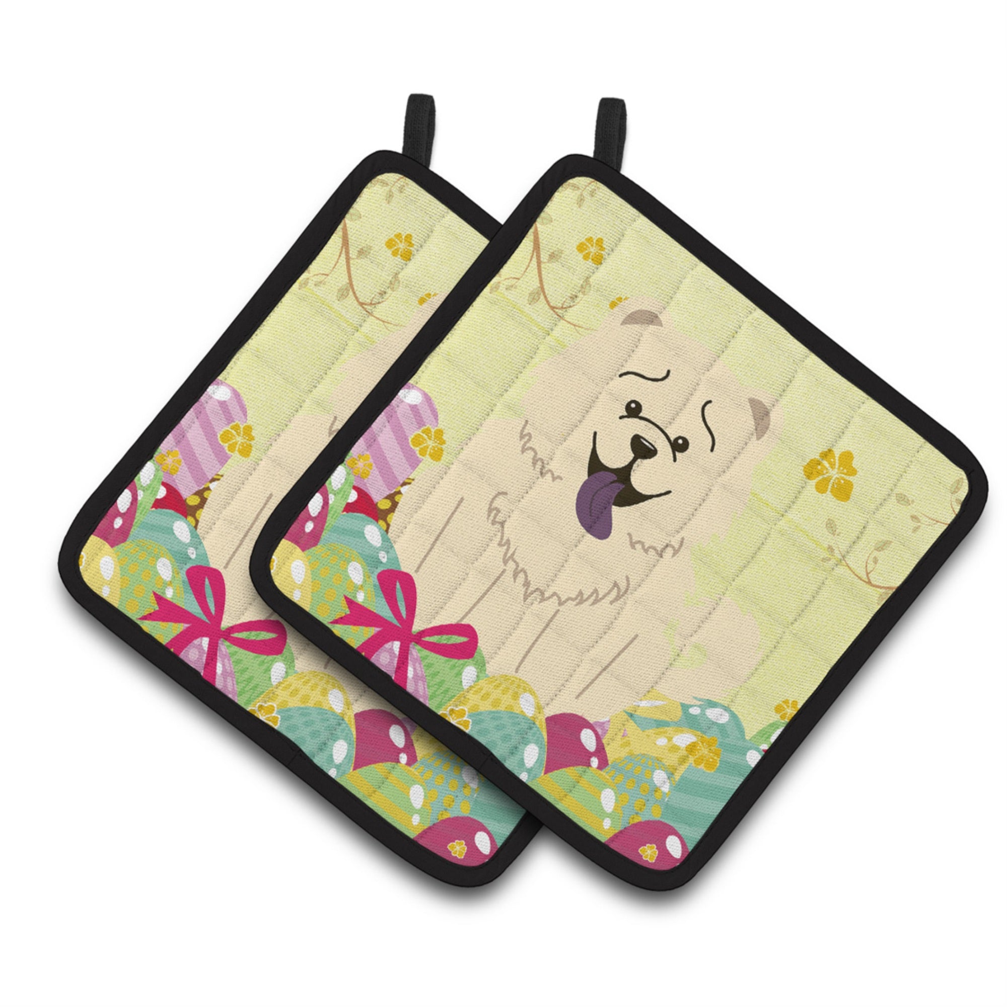 'Caroline'S Treasures Easter Eggs Chow White Pair Of Pot Holders, 7.5Hx7.5W, Multicolor''