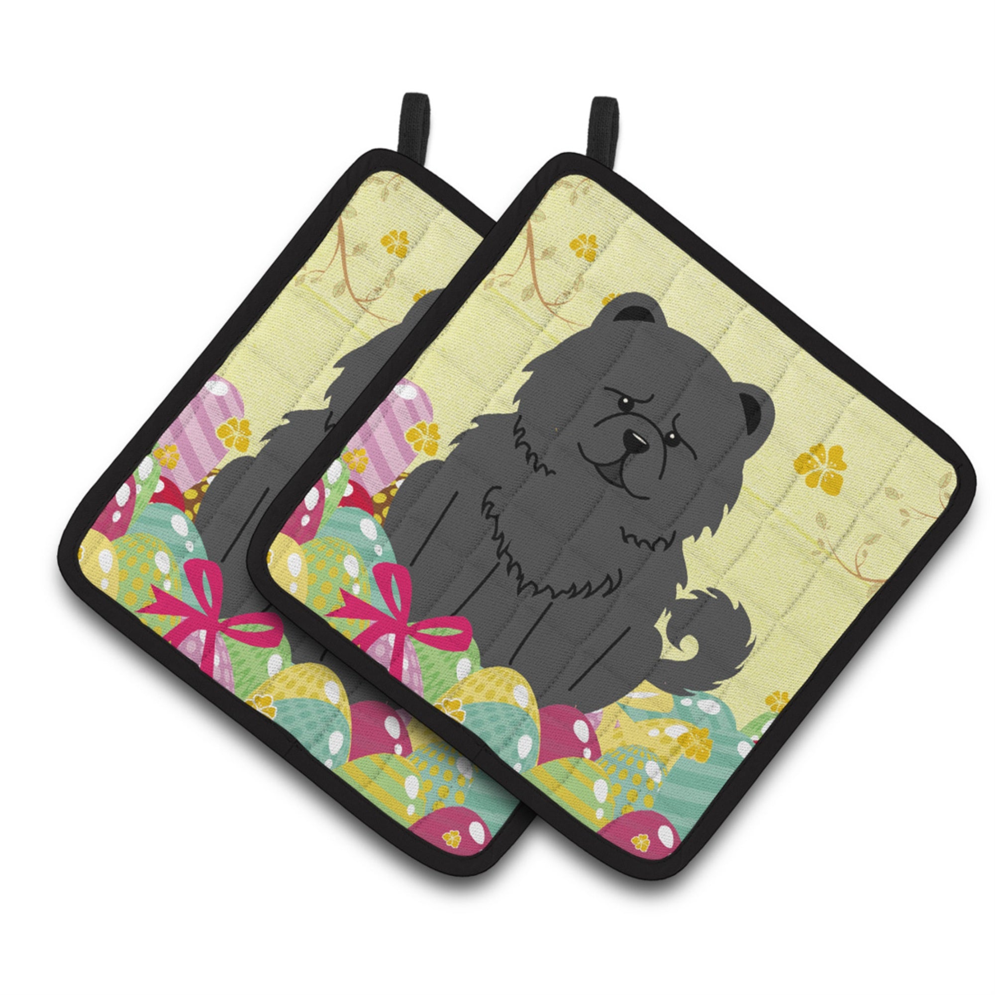 'Caroline'S Treasures Easter Eggs Chow Black Pair Of Pot Holders, 7.5Hx7.5W, Multicolor''