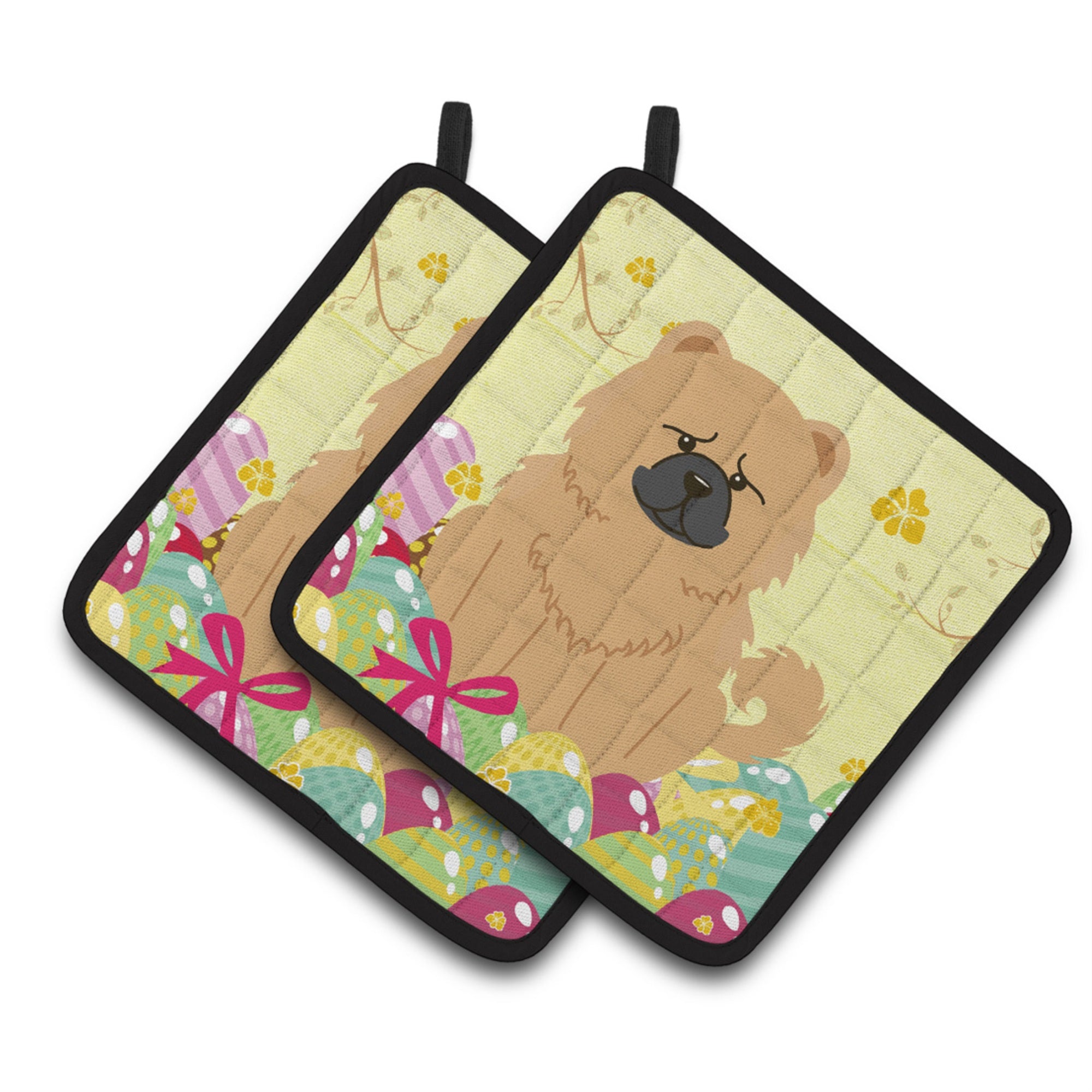 'Caroline'S Treasures Easter Eggs Chow Cream Pair Of Pot Holders, 7.5Hx7.5W, Multicolor''