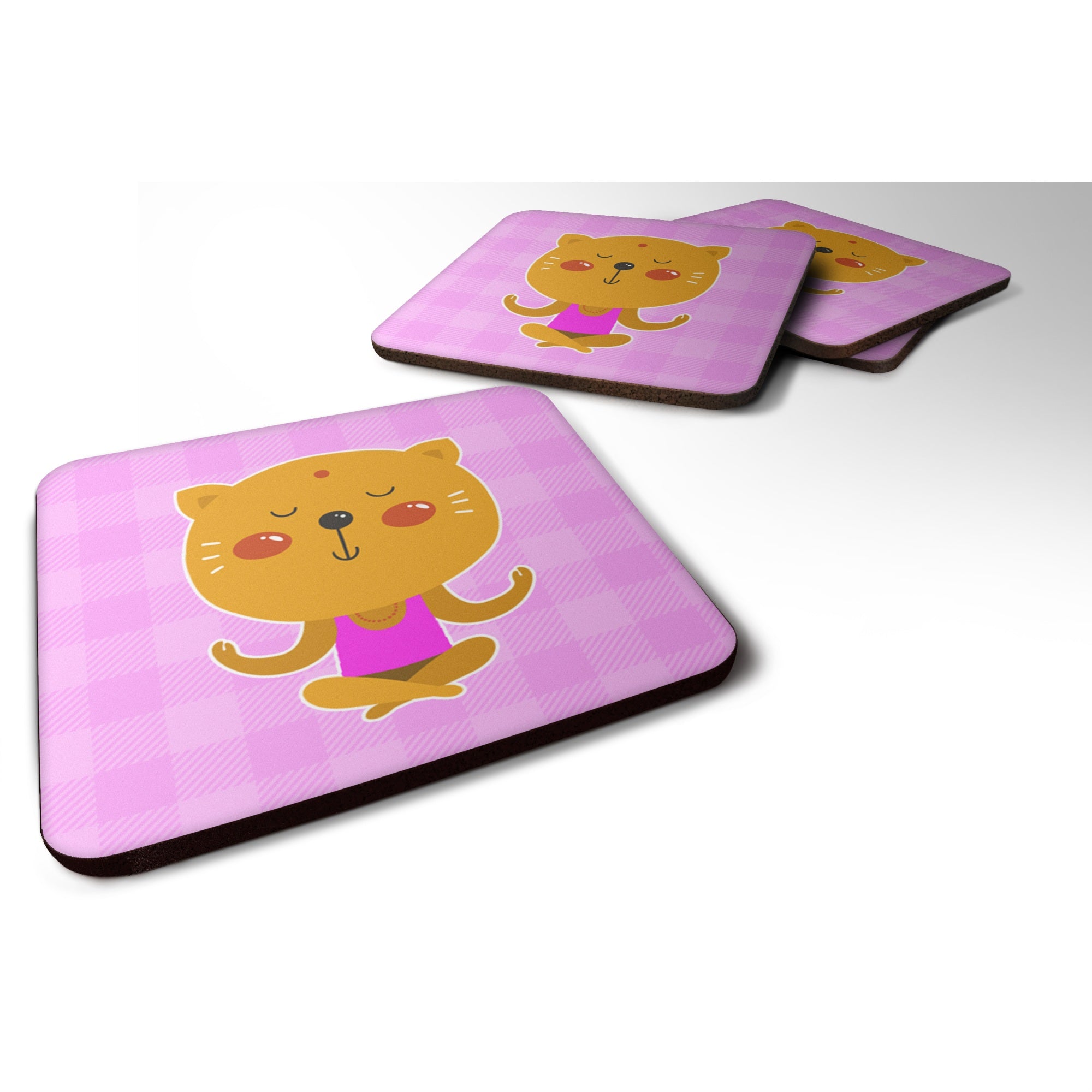 'Caroline'S Treasures Yoga Cat Foam Coaster Set Of 4, 3.5, Multicolor''