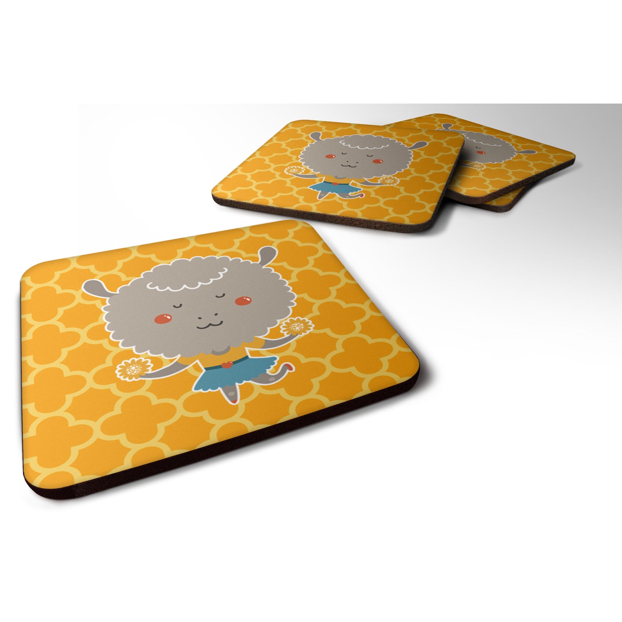'Caroline'S Treasures Cheerleader Lamb Sheep Foam Coaster Set Of 4, 3.5, Multicolor''