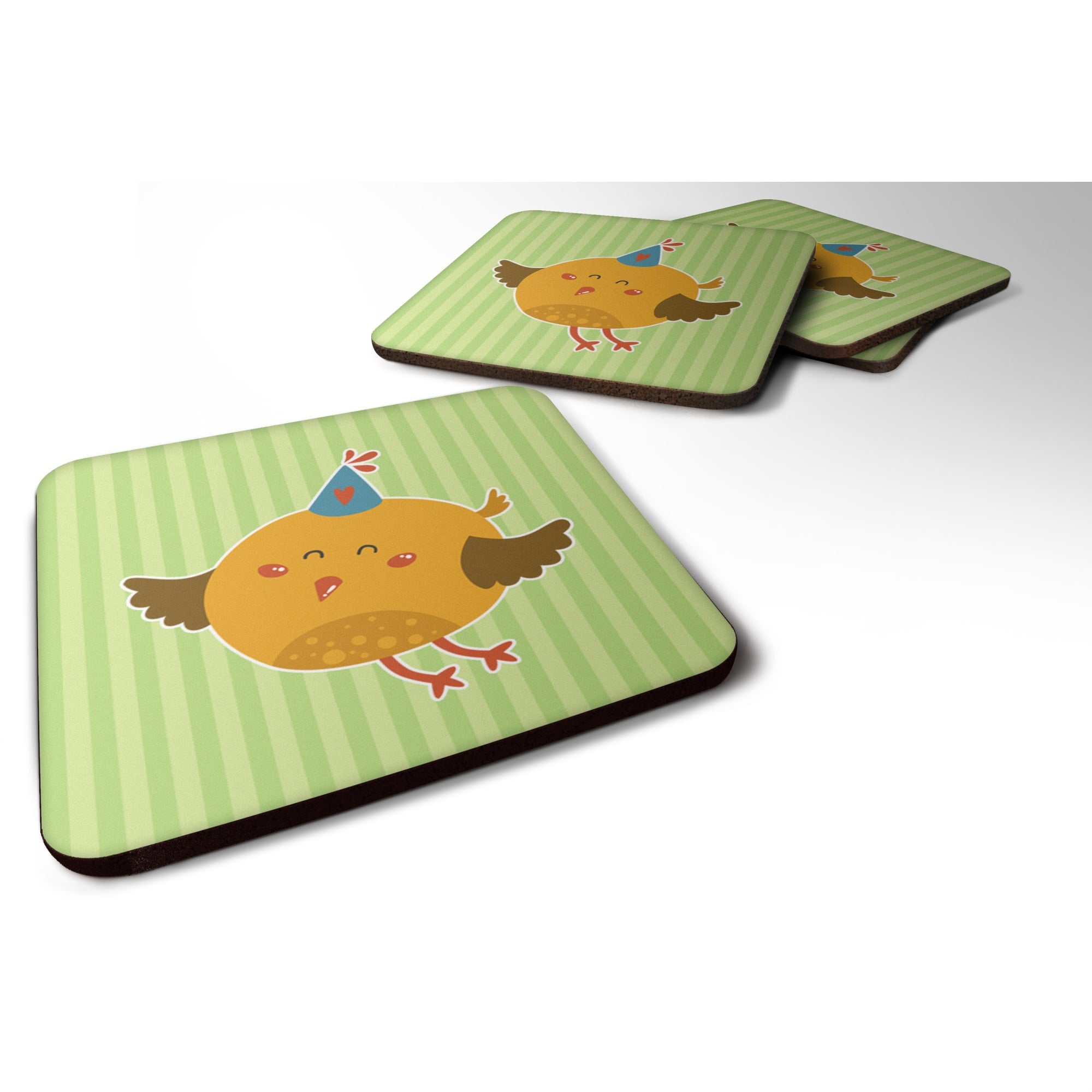 'Caroline'S Treasures Birthday Bird Foam Coaster Set Of 4, 3.5, Multicolor''