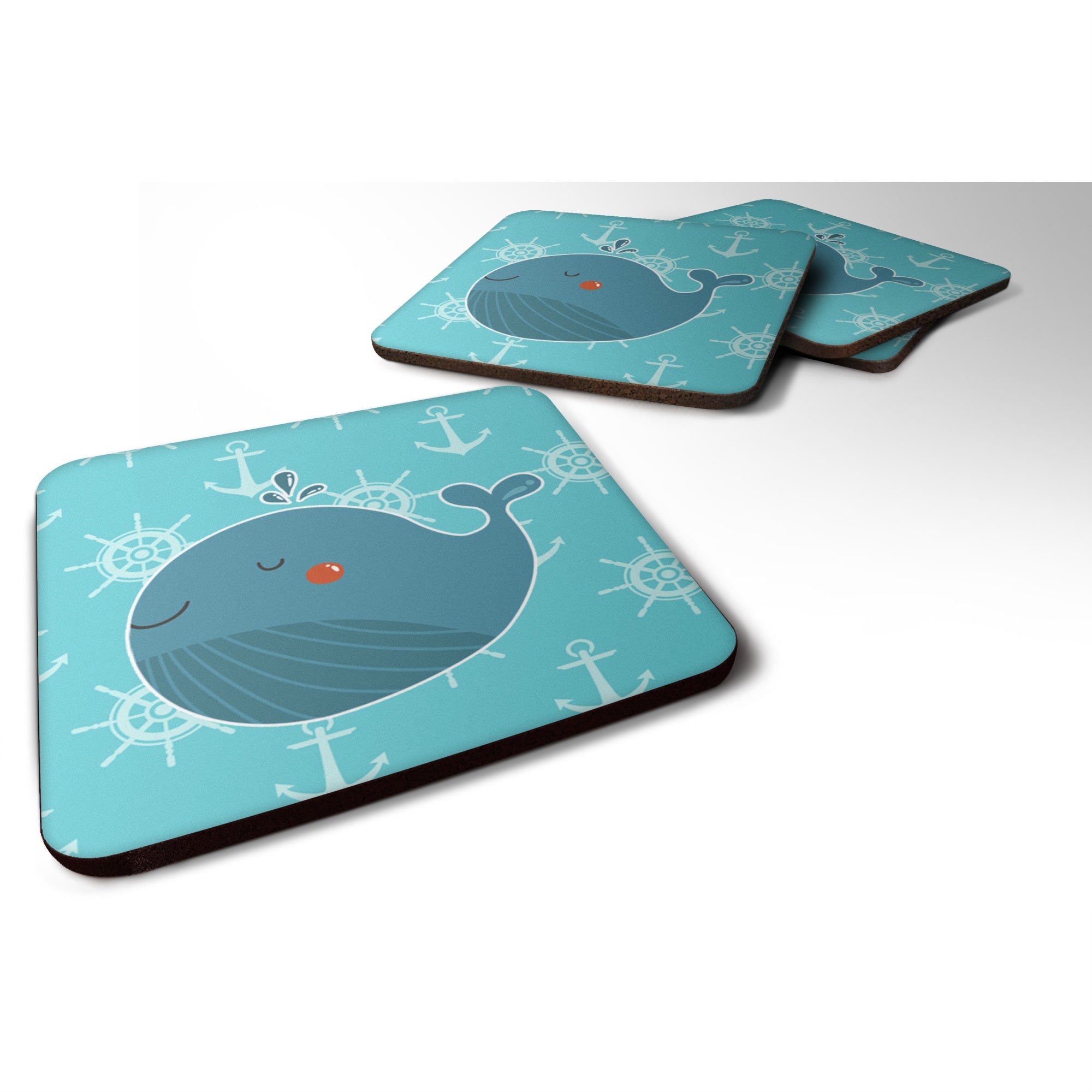 'Caroline'S Treasures Blue Whale Foam Coaster Set Of 4, 3.5, Multicolor''