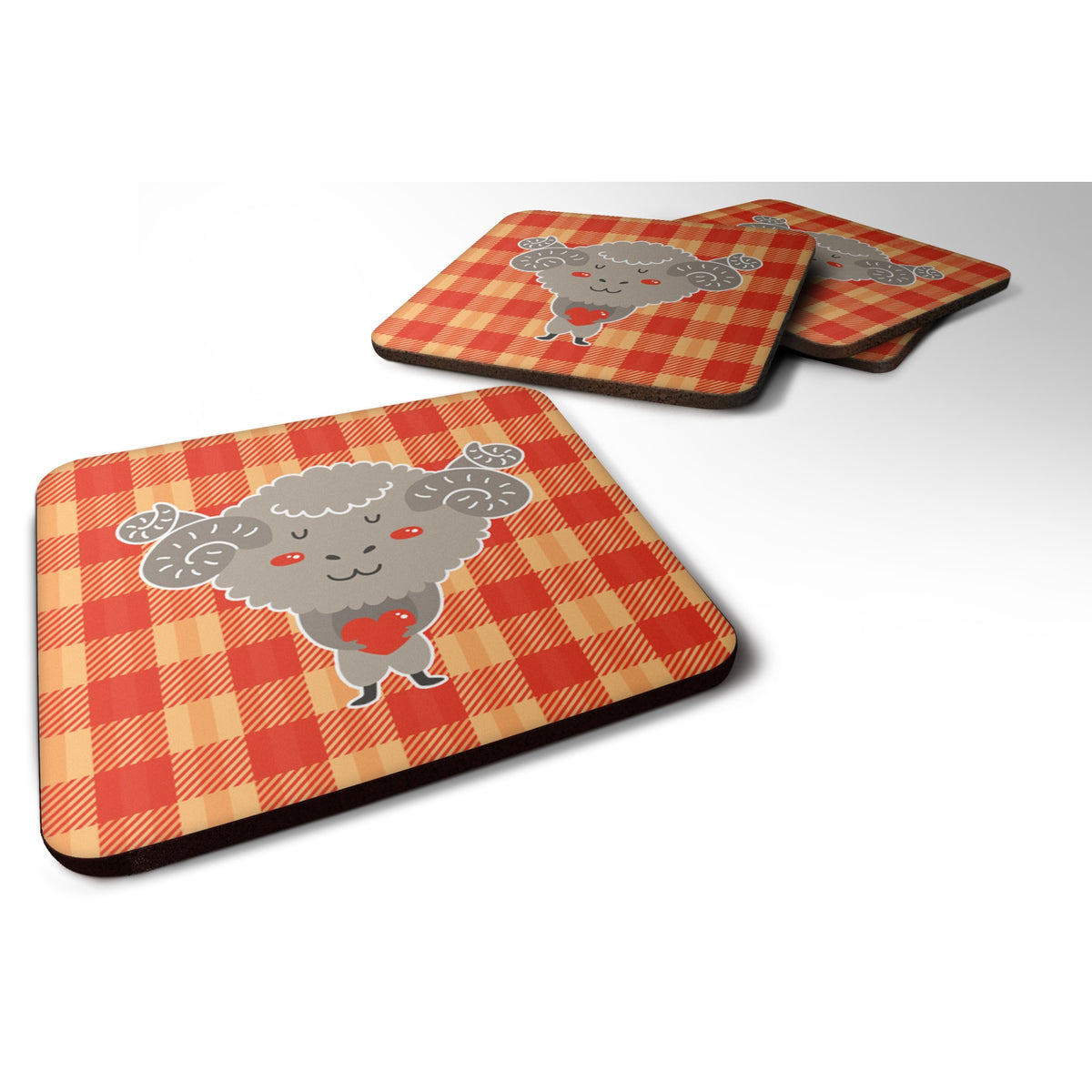 'Caroline'S Treasures Ram With A Heart Foam Coaster Set Of 4, 3.5, Multicolor''