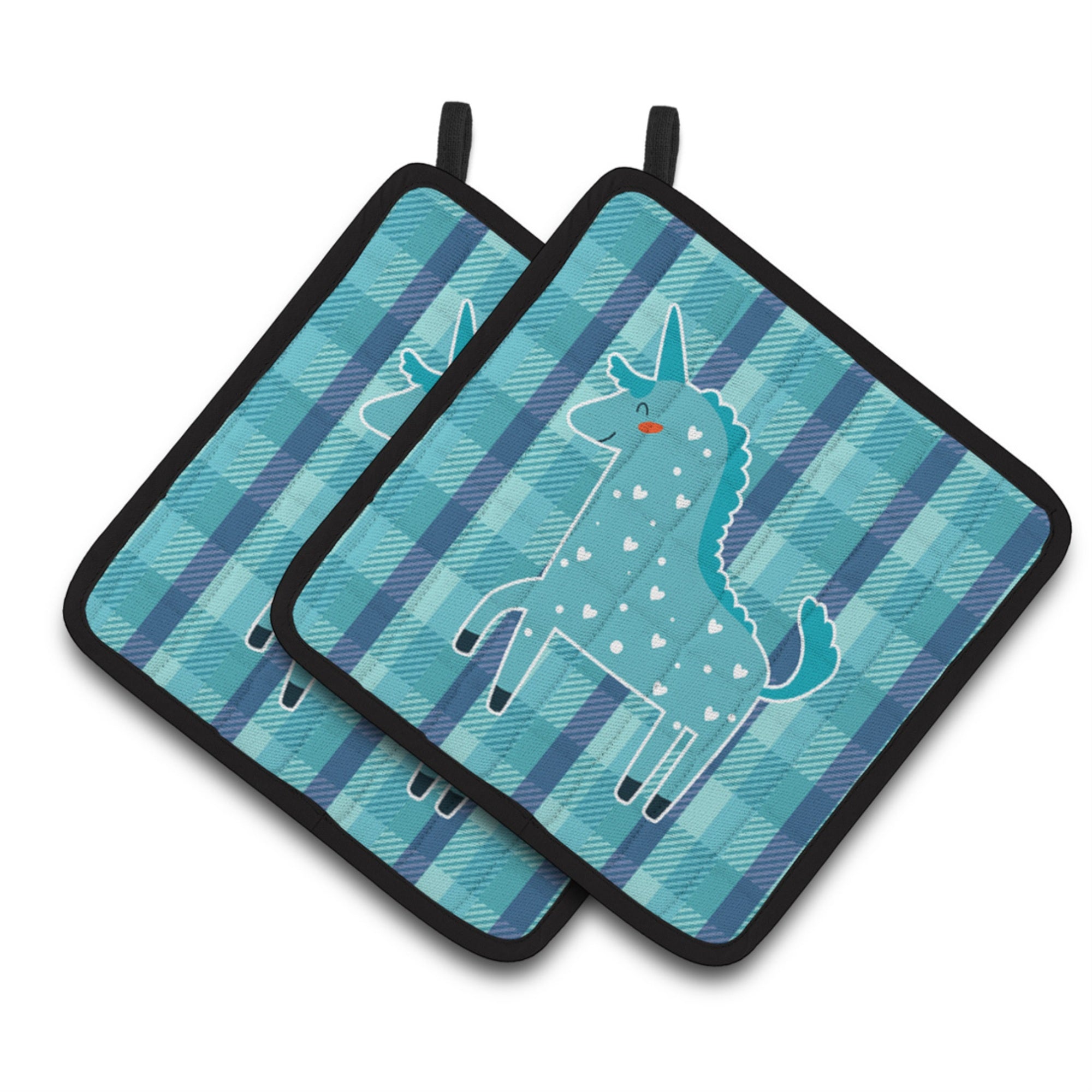'Caroline'S Treasures Unicorn In Plaid Pair Of Pot Holders, 7.5 X 7.5, Multicolor''