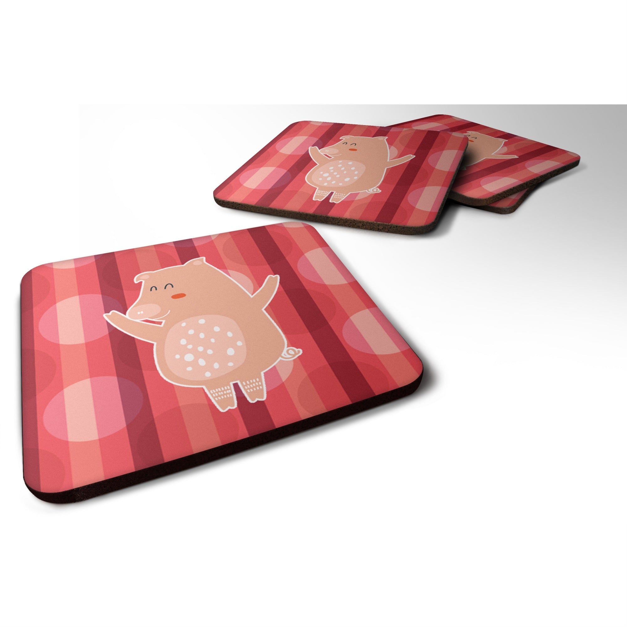 'Caroline'S Treasures Dancing Pig Foam Coaster Set Of 4, 3.5, Multicolor''