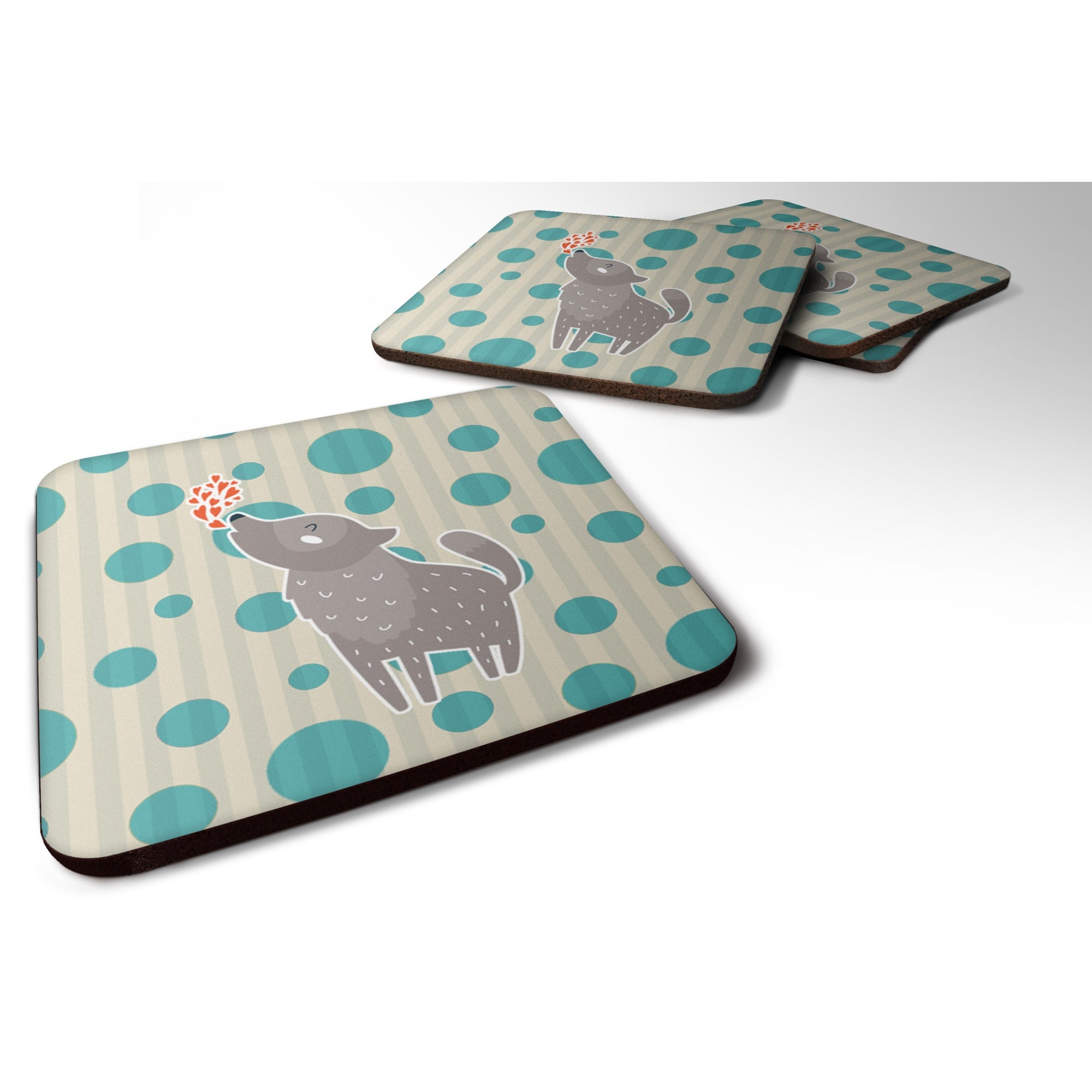 'Caroline'S Treasures Wolf Love Foam Coaster Set Of 4, 3.5, Multicolor''