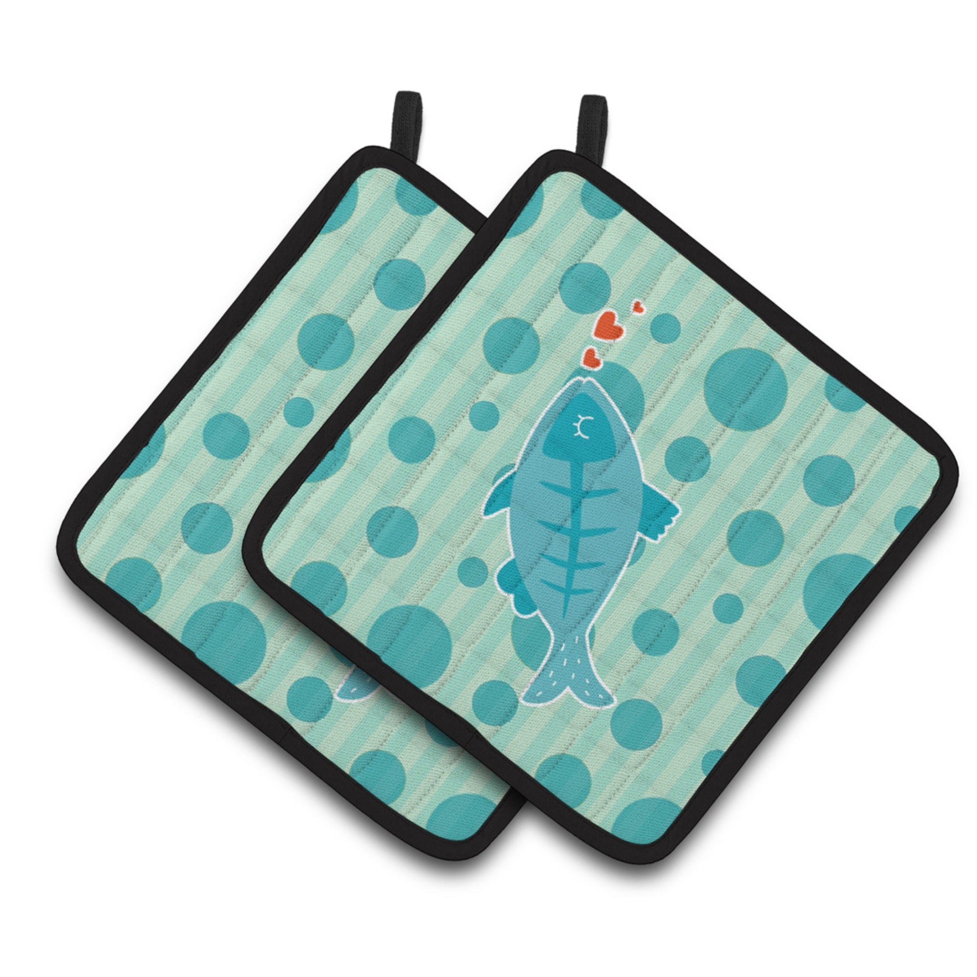 'Caroline'S Treasures Bb6756Pthd Polkadot Fish Pair Of Pot Holders, 7.5 X 7.5'''', Multicolor''