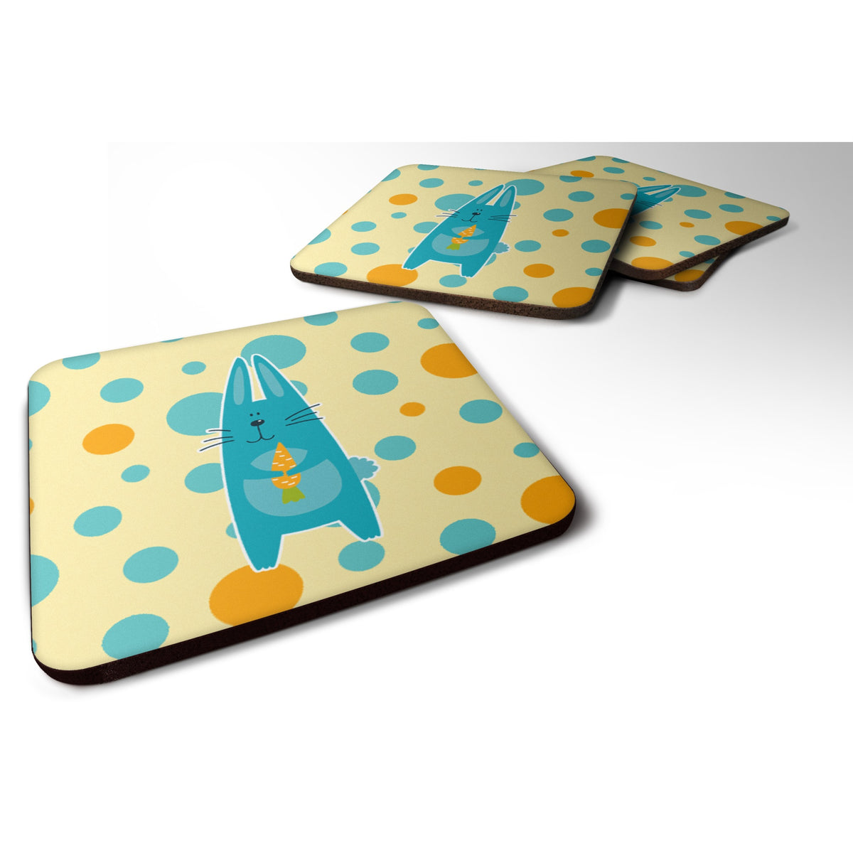 'Caroline'S Treasures Polkadot Rabbit Foam Coaster Set Of 4, 3.5, Multicolor''