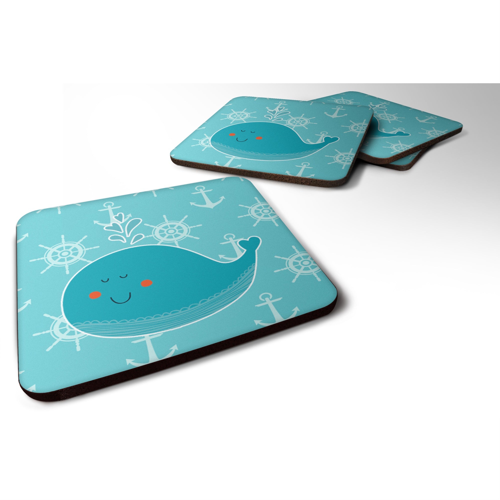 'Caroline'S Treasures Whale With Anchors Foam Coaster Set Of 4, 3.5, Multicolor''