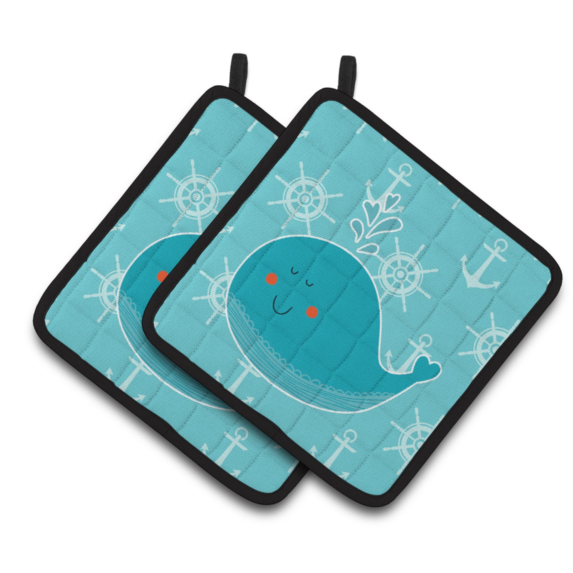 'Caroline'S Treasures Bb6765Pthd Whale With Anchors Pair Of Pot Holders, 7.5 X 7.5'''', Multicolor''