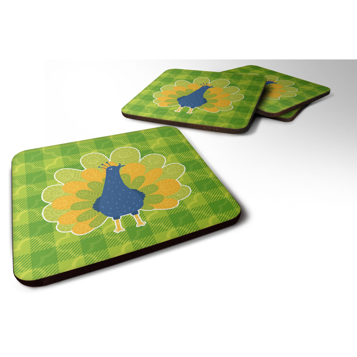 'Caroline'S Treasures Pretty Peacock Foam Coaster Set Of 4, 3.5, Multicolor''