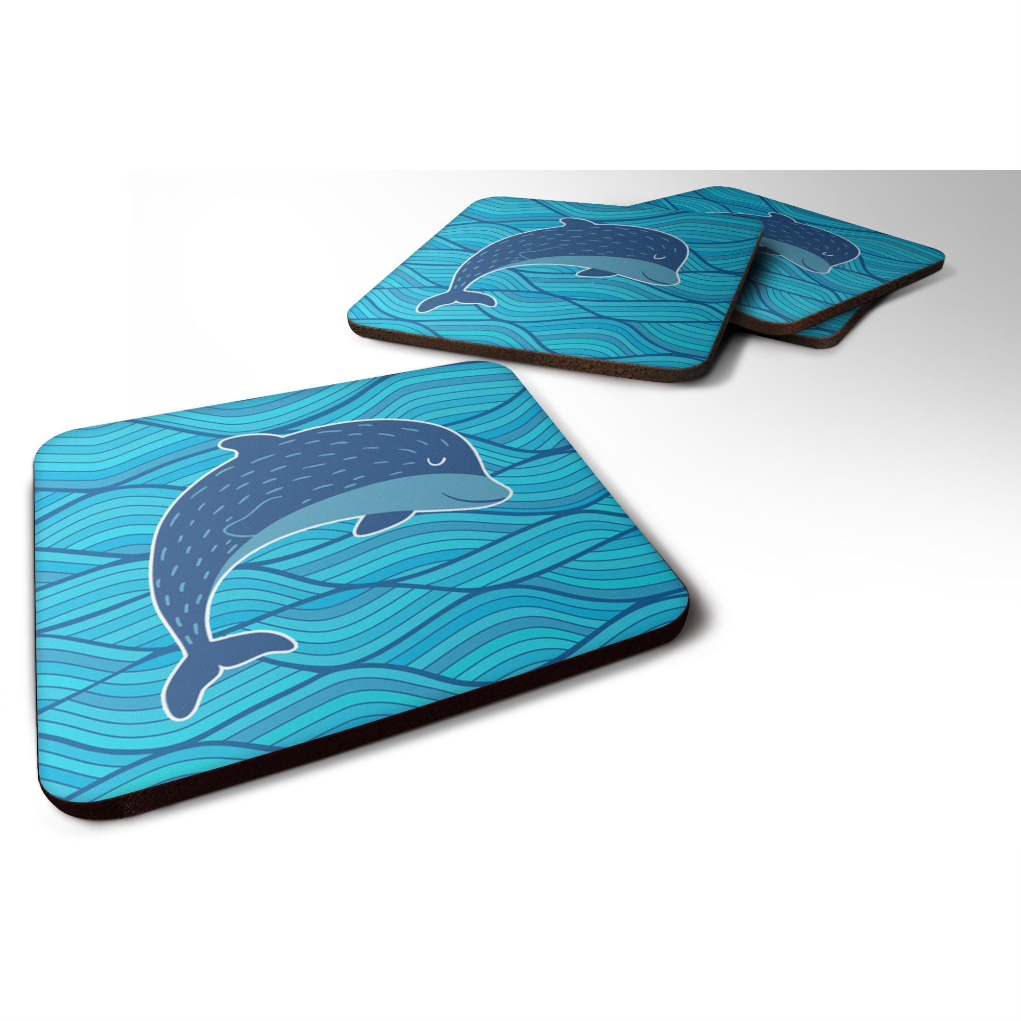 'Caroline'S Treasures Bb6781Fc Dolphin Foam Coaster Set Of 4, 3.5'''', Multicolor''