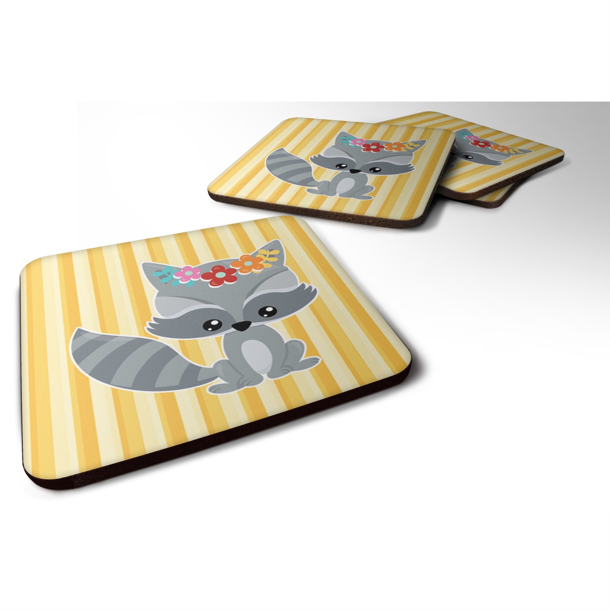 'Caroline'S Treasures Bb6791Fc Raccoon Foam Coaster Set Of 4, 3.5'''', Multicolor''
