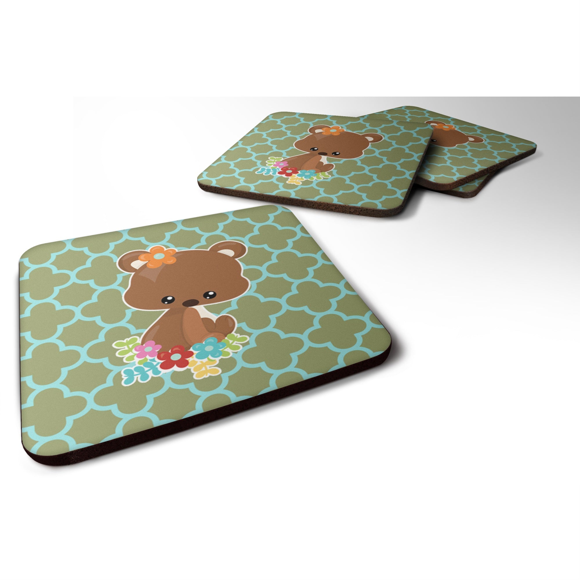 'Caroline'S Treasures Baby Brown Bear Foam Coaster Set Of 4, 3.5, Multicolor''