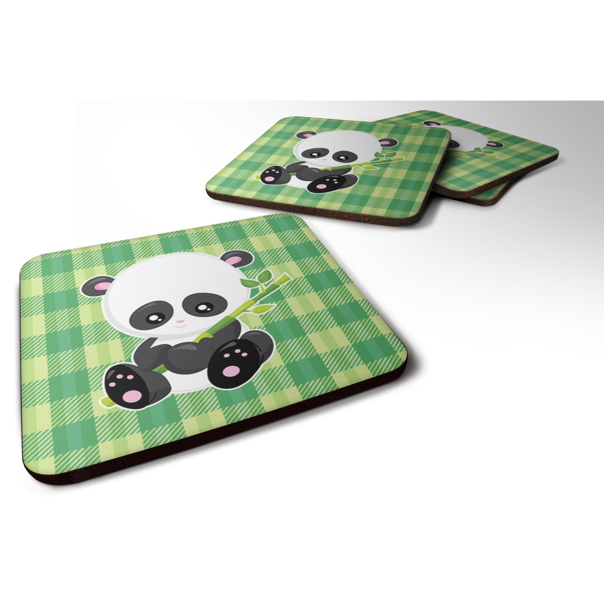 'Caroline'S Treasures Panda Lucky Bamboo Foam Coaster Set Of 4, 3.5, Multicolor''