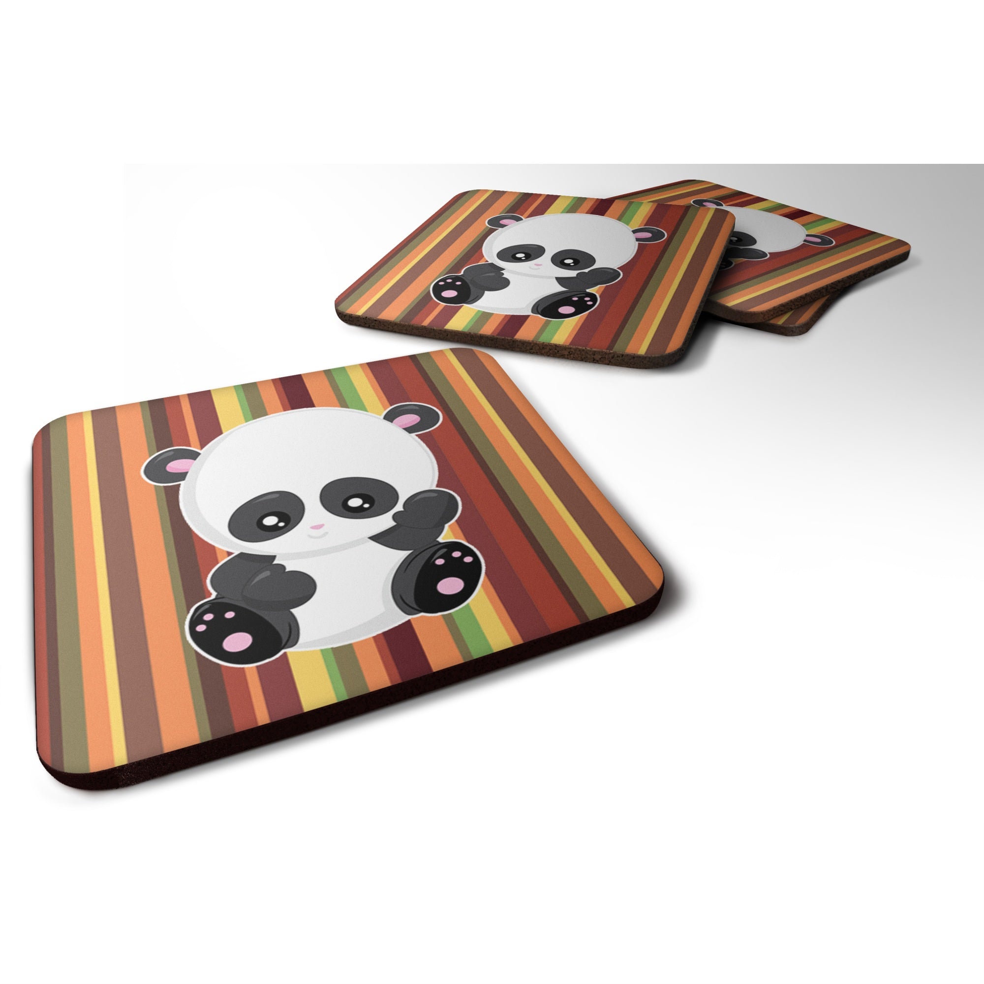 'Caroline'S Treasures Striped Panda Foam Coaster Set Of 4, 3.5, Multicolor''