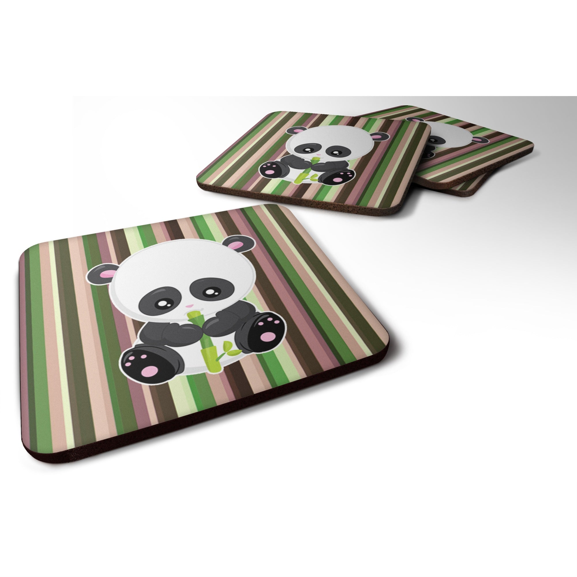 'Caroline'S Treasures Bamboo Flute Panda Foam Coaster Set Of 4, 3.5, Multicolor''
