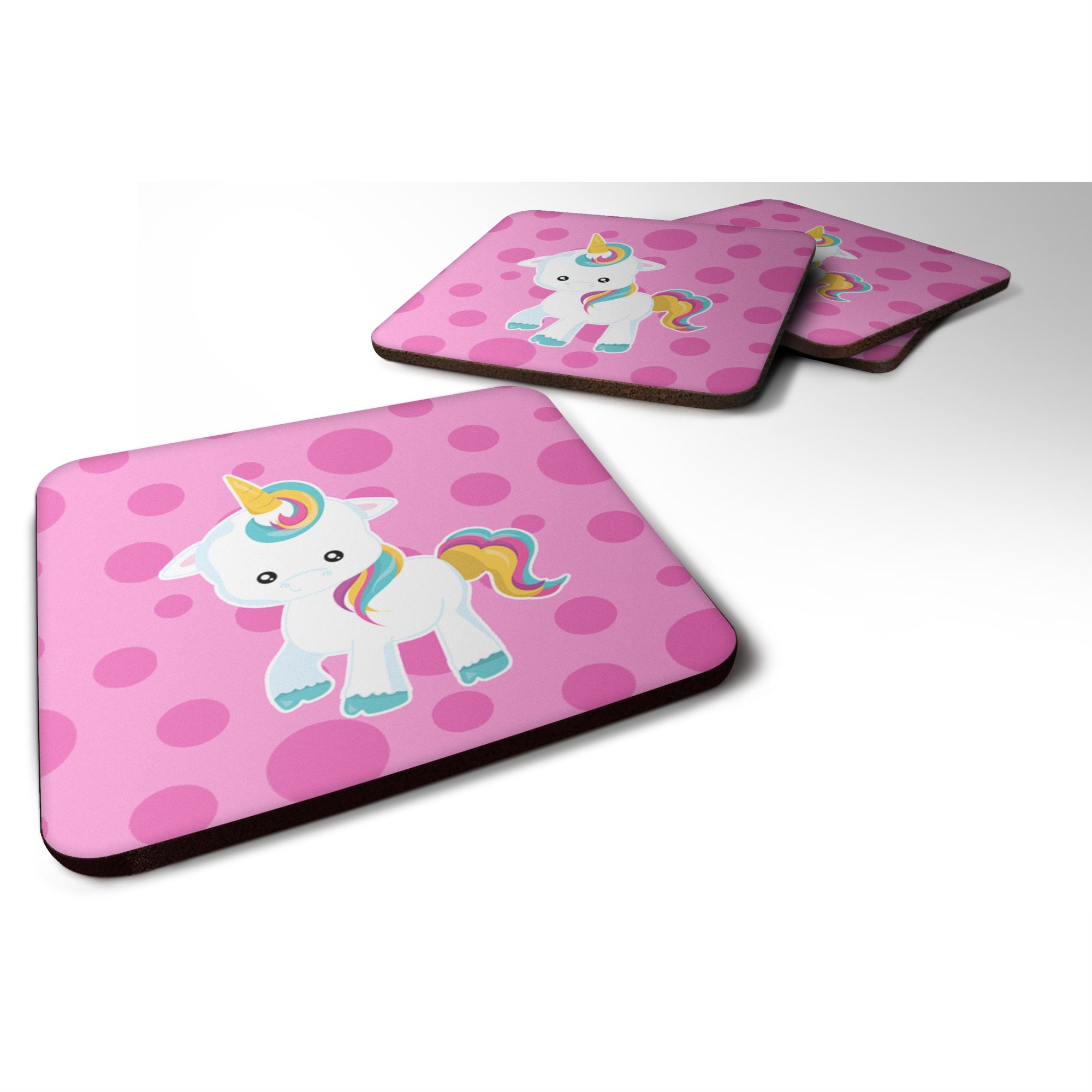 'Caroline'S Treasures Pink Polkadot Unicorn Foam Coaster Set Of 4, 3.5, Multicolor''