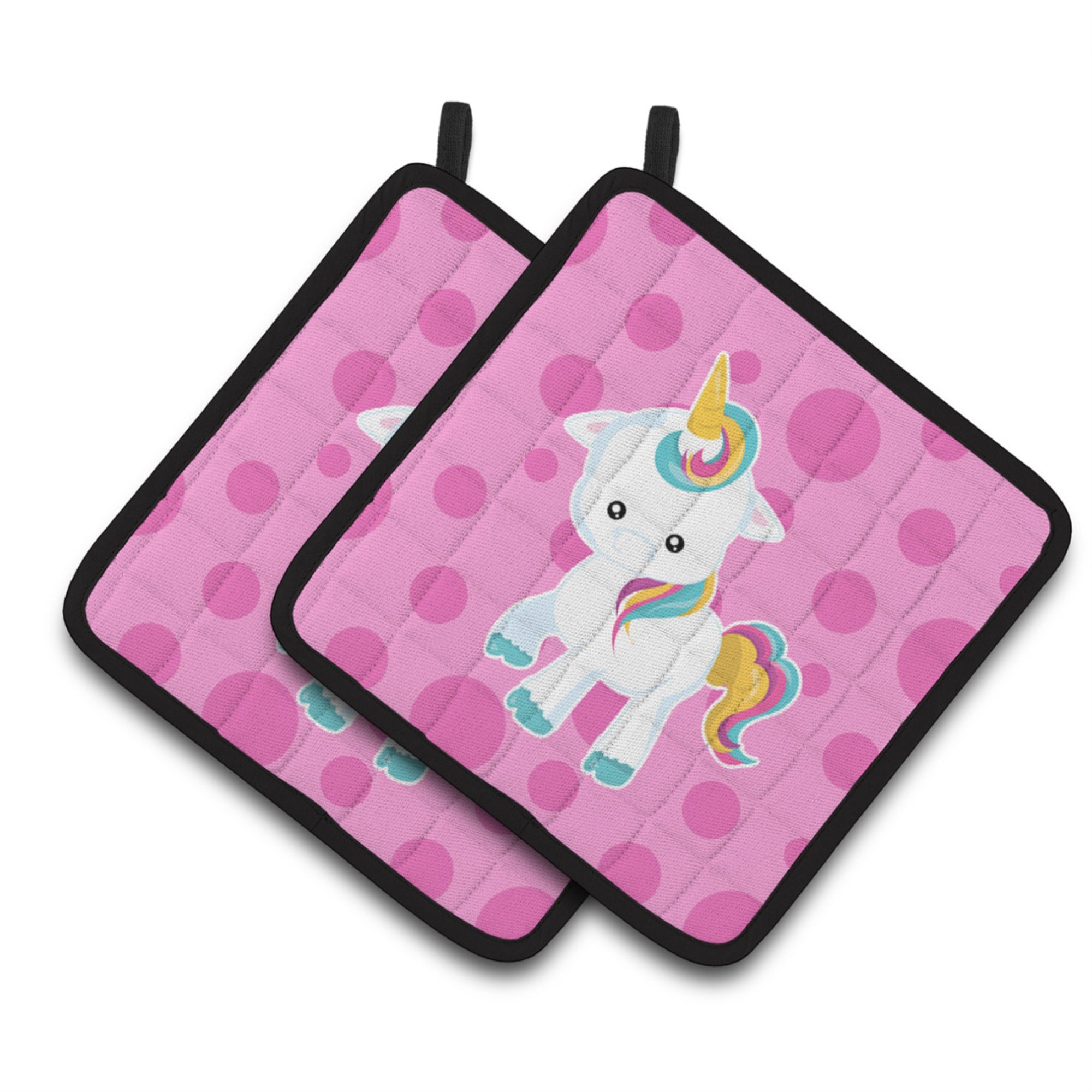 'Caroline'S Treasures Bb6805Pthd Pink Polkadot Unicorn Pair Of Pot Holders, 7.5 X 7.5'''', Multicolor''