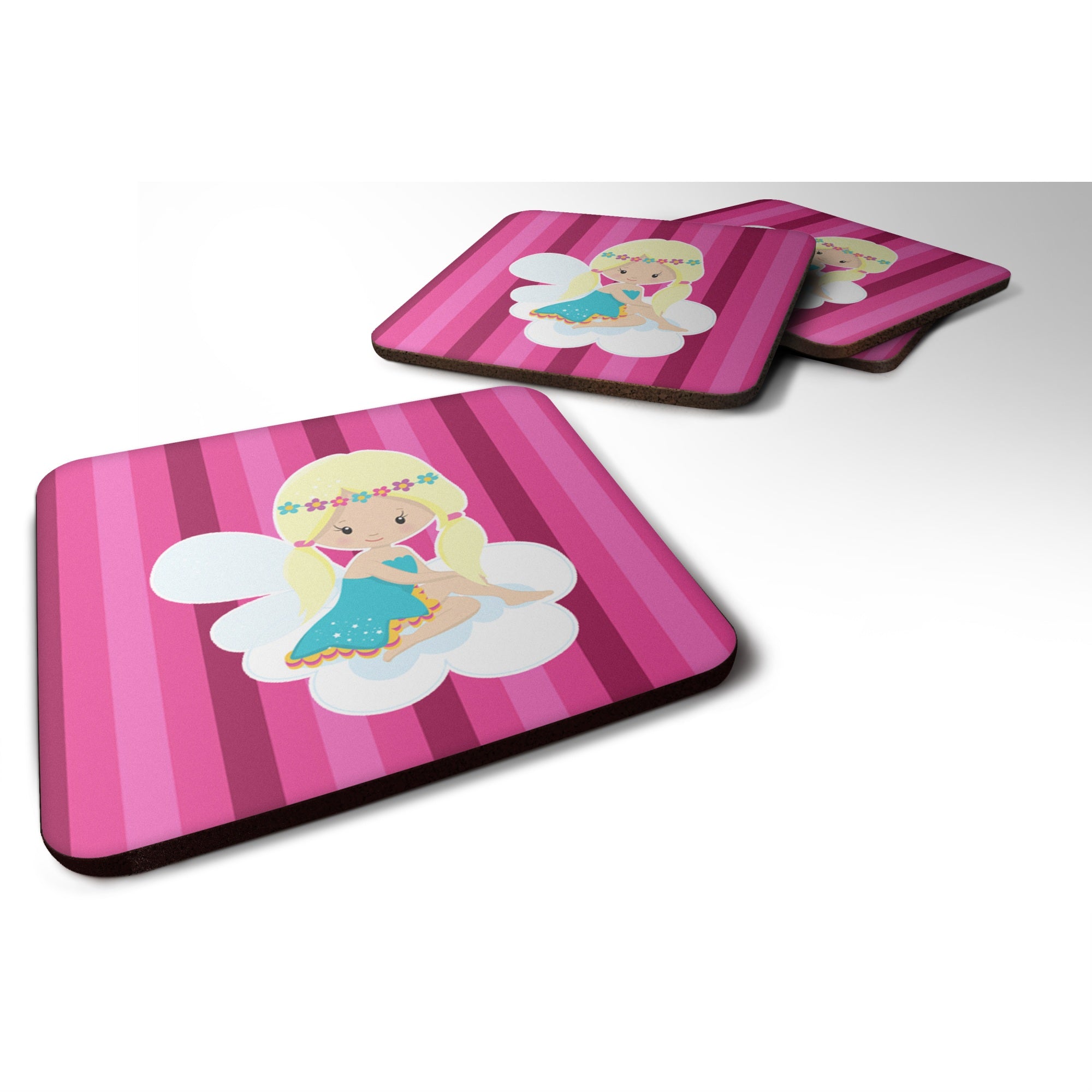 'Caroline'S Treasures Blonde Fairy Foam Coaster Set Of 4, 3.5, Multicolor''