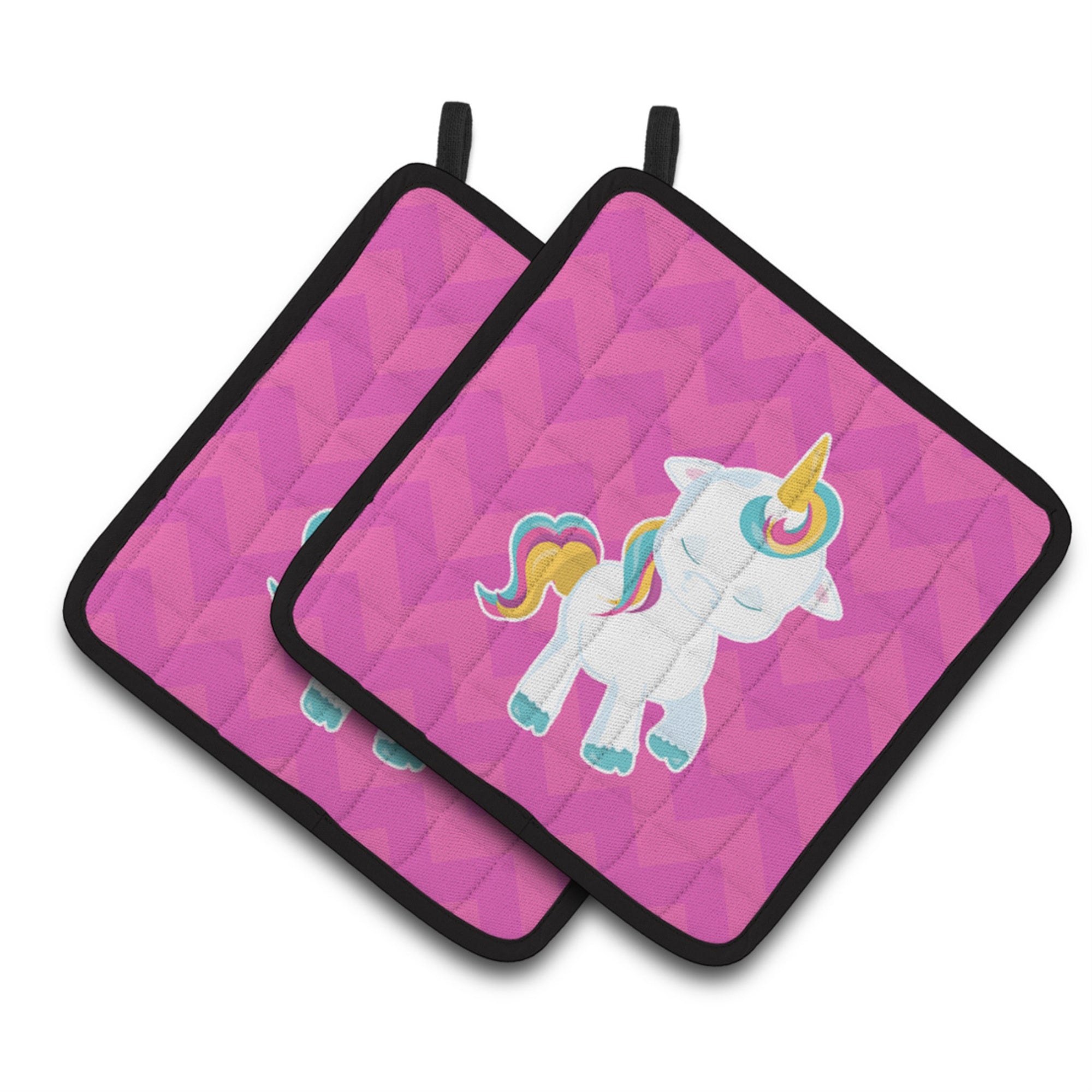 'Caroline'S Treasures Pink Chevron Unicorn Pair Of Pot Holders, 7.5 X 7.5, Multicolor''