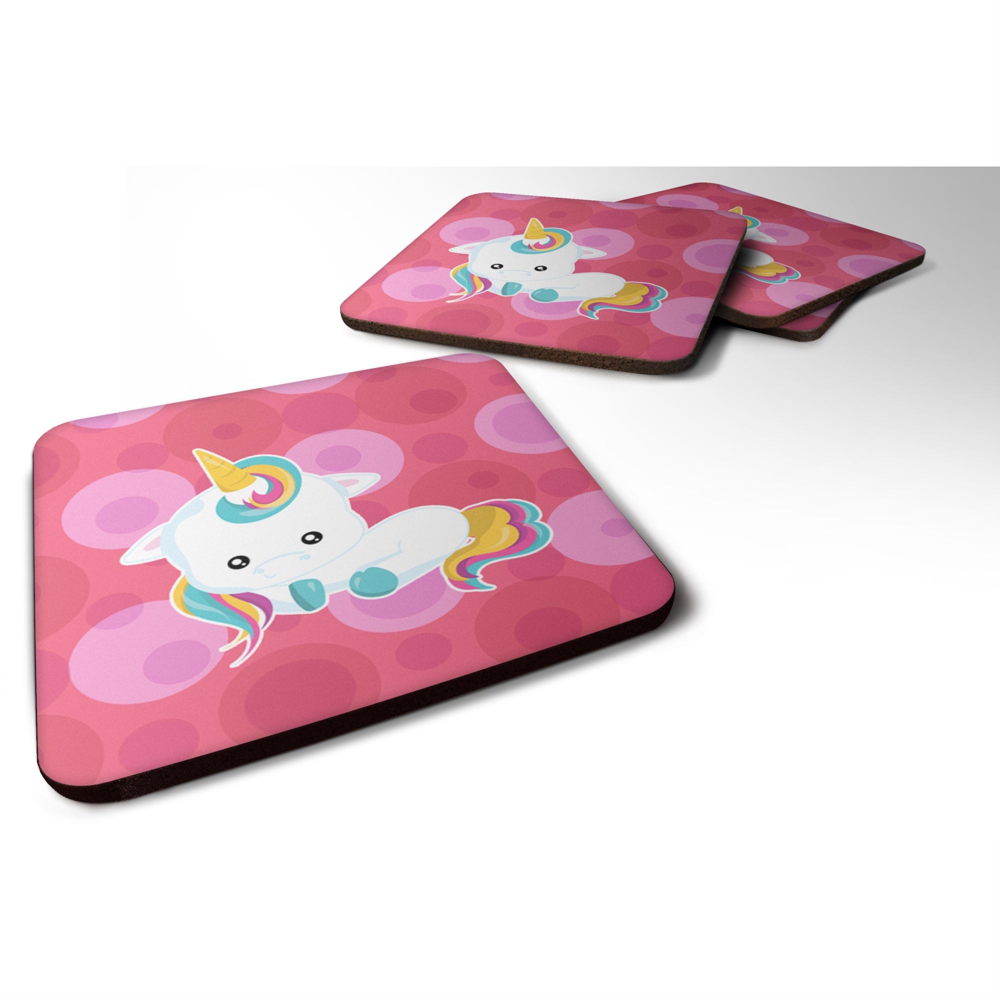 'Caroline'S Treasures Polkadots Unicorn Foam Coaster Set Of 4, 3.5, Multicolor''