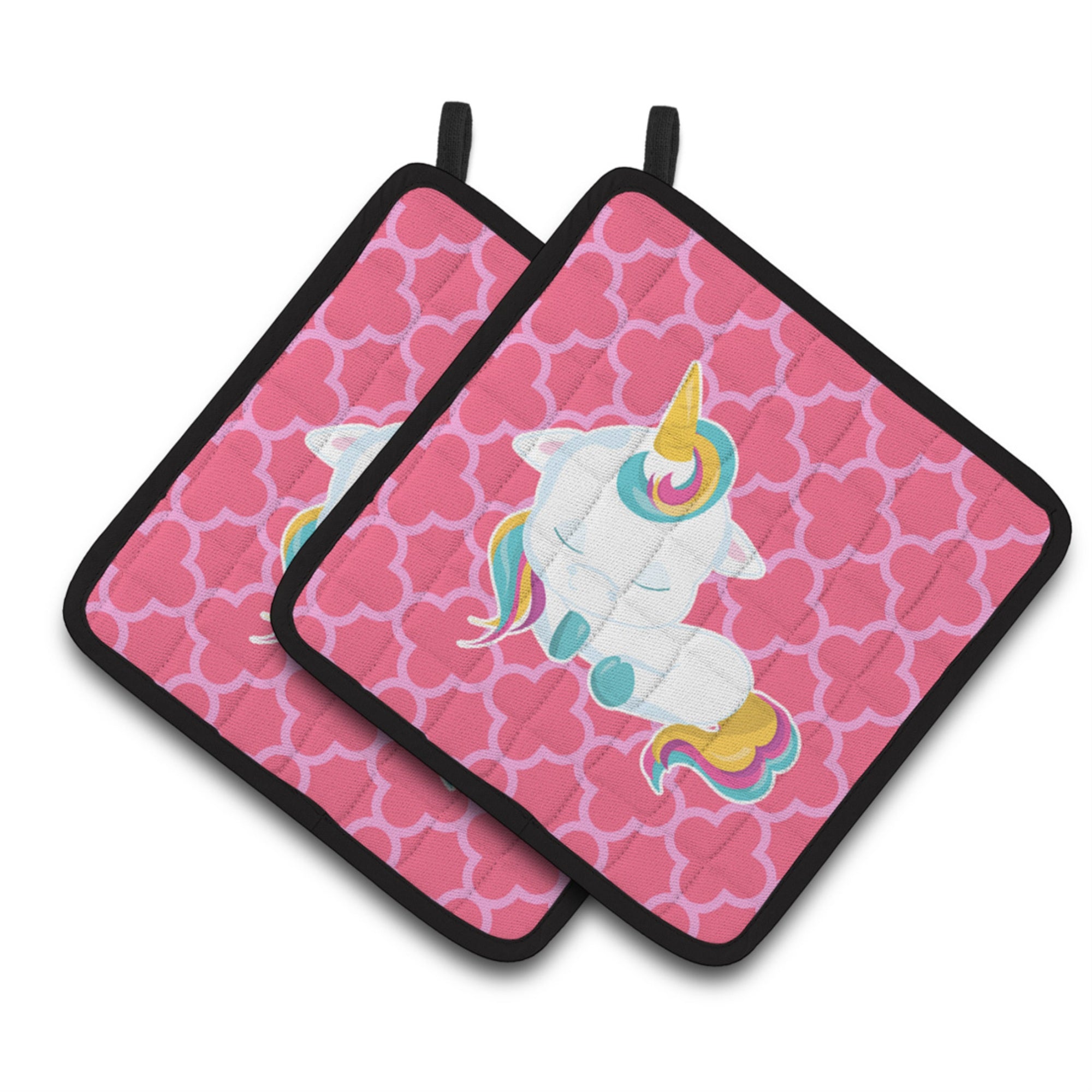 'Caroline'S Treasures Bb6811Pthd Quatrafoil Pink Unicorn Pair Of Pot Holders, 7.5 X 7.5'''', Multicolor''