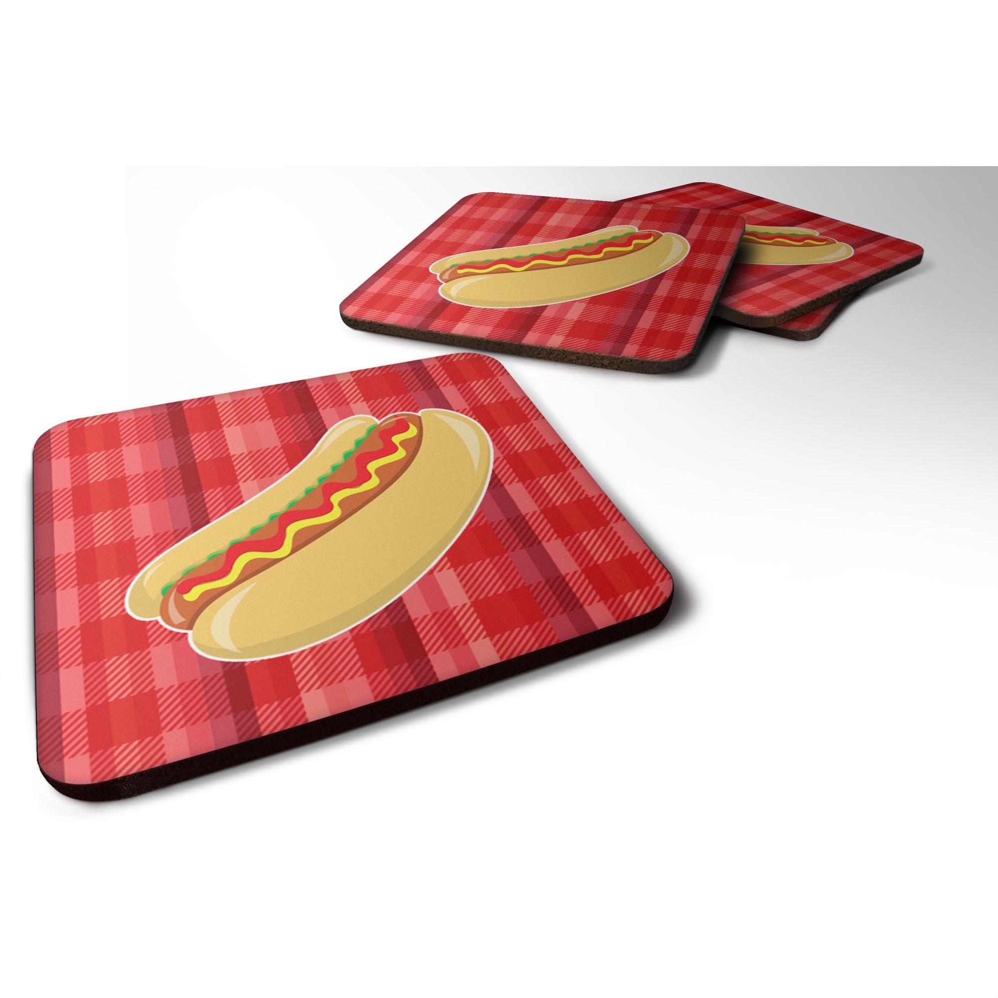 'Caroline'S Treasures Hot Dog Plaid Foam Coaster Set Of 4, 3.5, Multicolor''