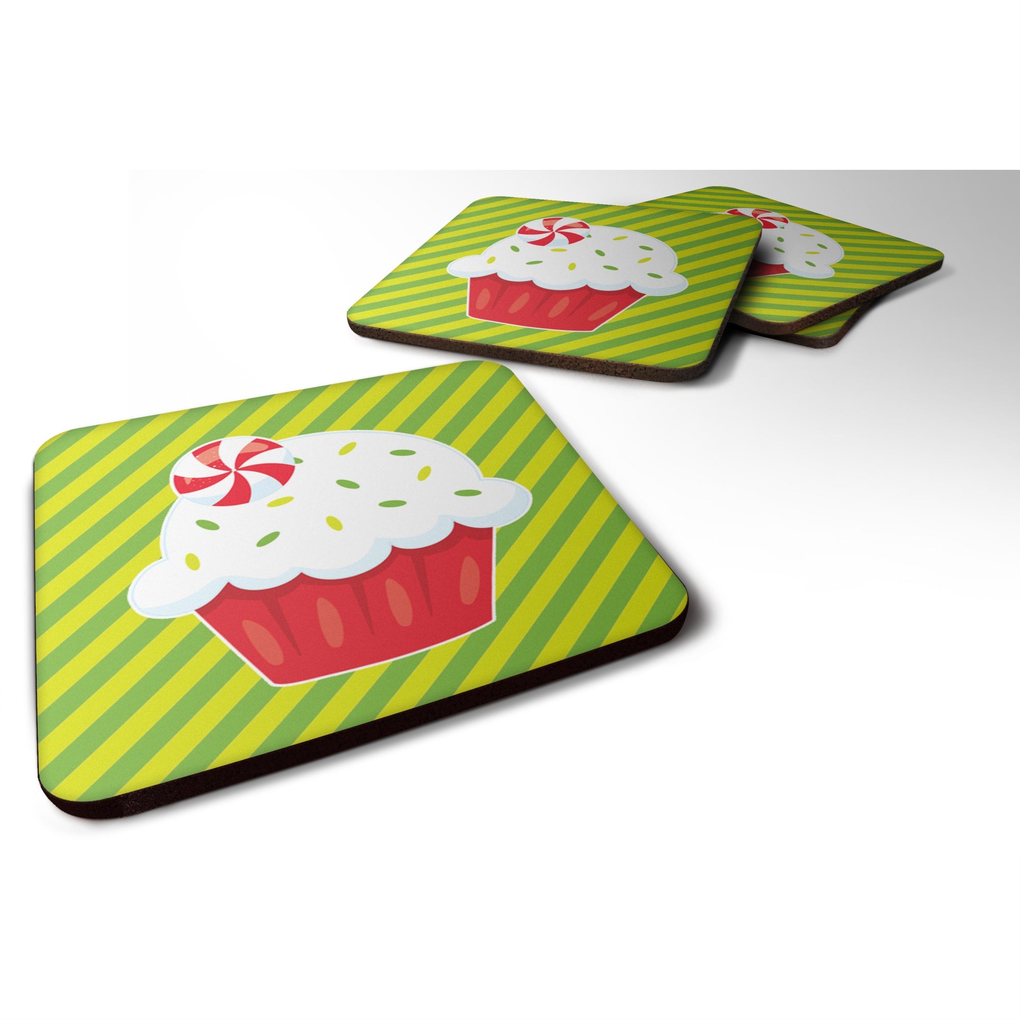 'Caroline'S Treasures Christmas Pepermint Cupcake Foam Coaster Set Of 4, 3.5, Multicolor''