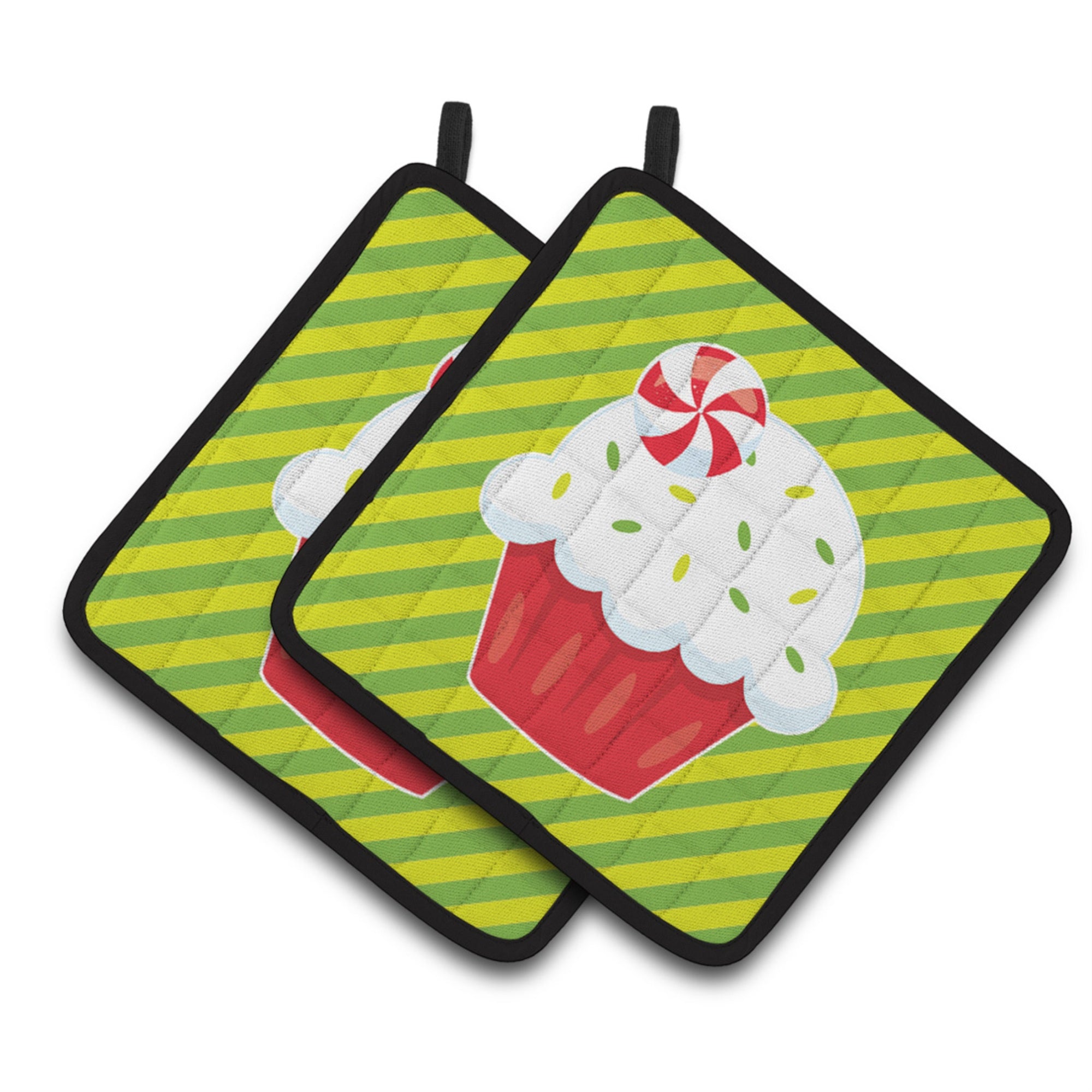 'Caroline'S Treasures Bb6819Pthd Christmas Pepermint Cupcake Pair Of Pot Holders, 7.5 X 7.5'''', Multicolor''