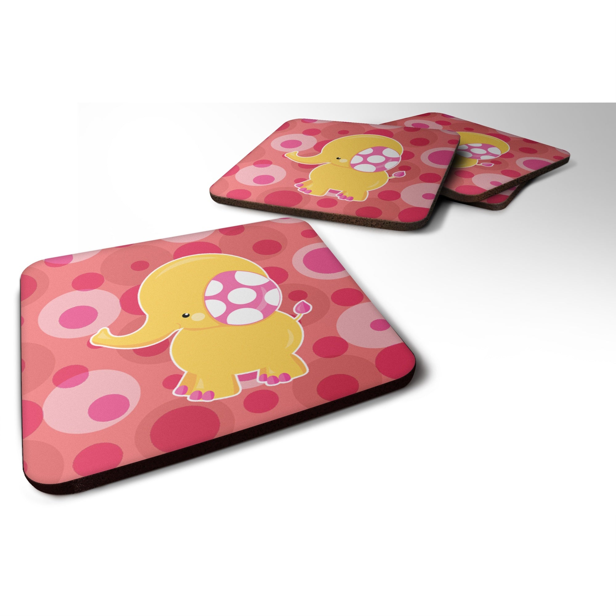 'Caroline'S Treasures Girl Elephant Foam Coaster Set Of 4, 3.5, Multicolor''