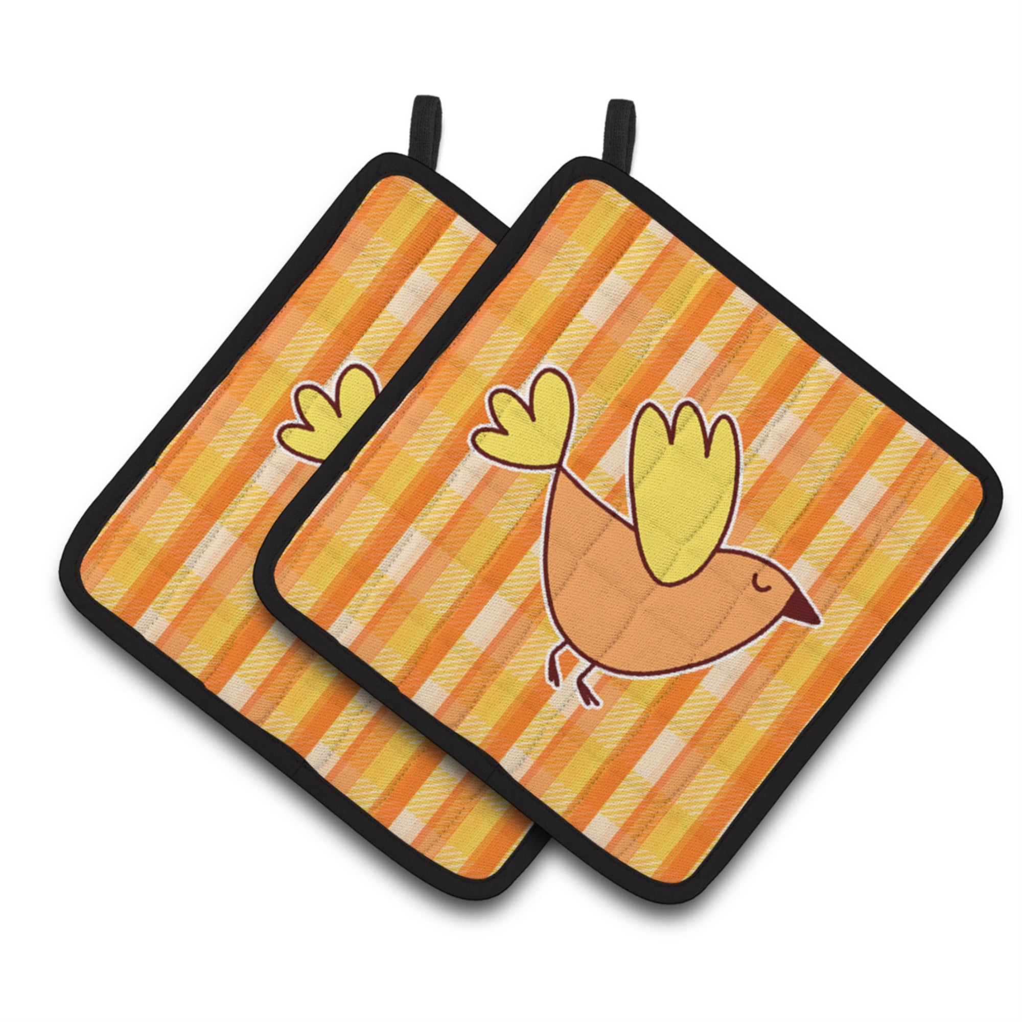 'Caroline'S Treasures Bb6832Pthd Bird On Orange Plaid Pair Of Pot Holders, 7.5 X 7.5'''', Multicolor''