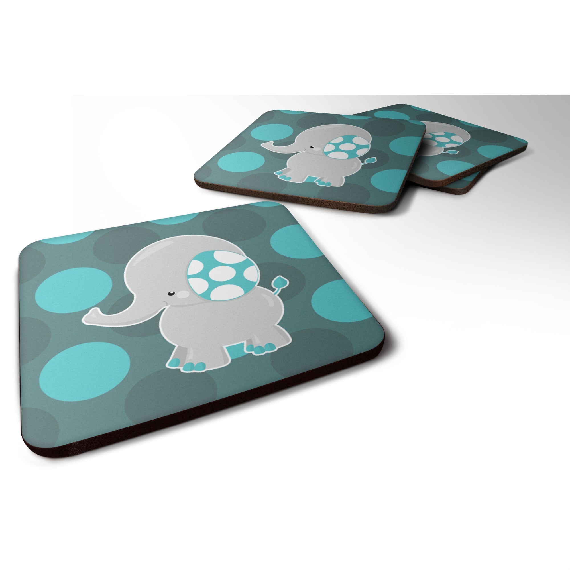 'Caroline'S Treasures Polkadot Grey Elephant Foam Coaster Set Of 4, 3.5, Multicolor''