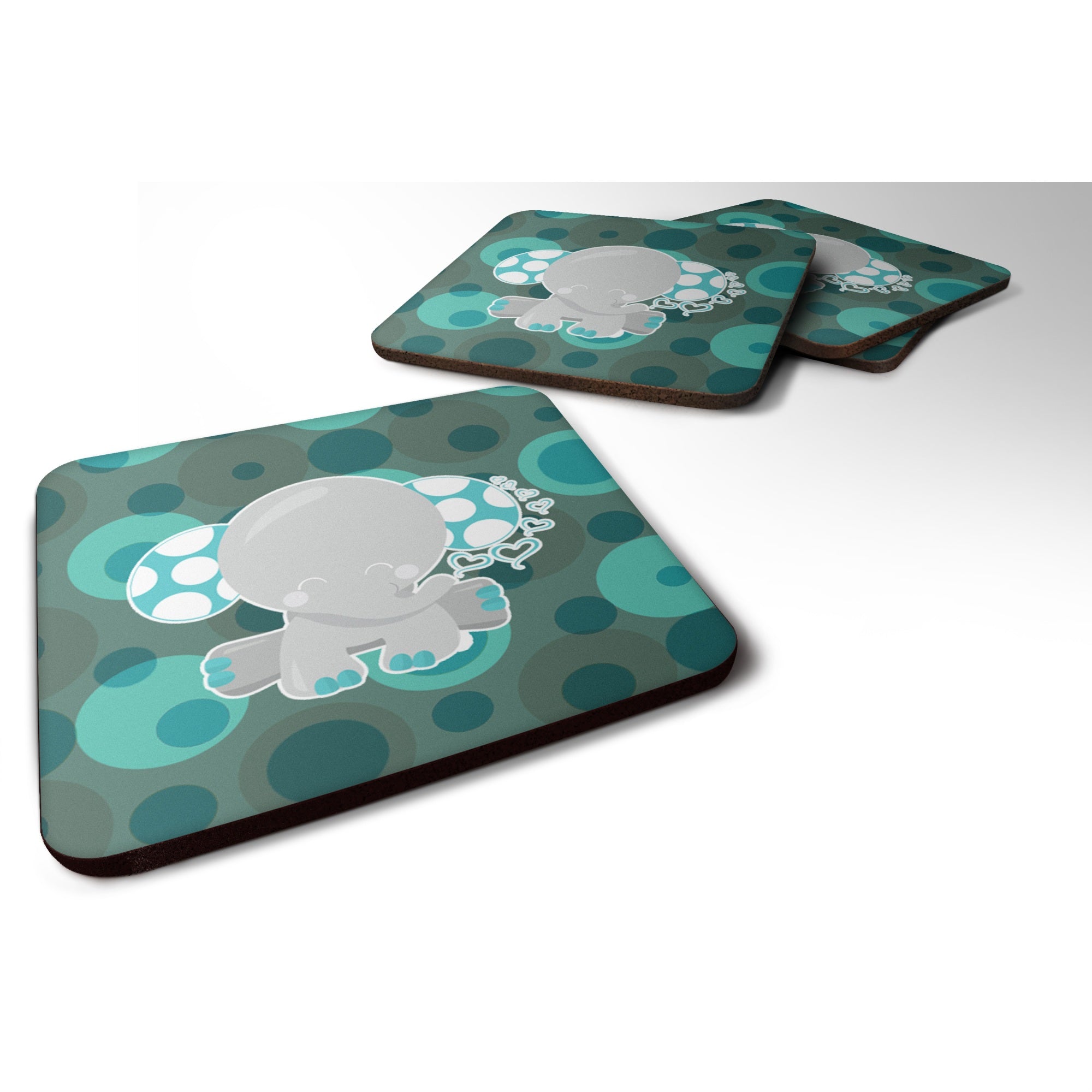 'Caroline'S Treasures Polkadot Naptime Elephant Foam Coaster Set Of 4, 3.5, Multicolor''