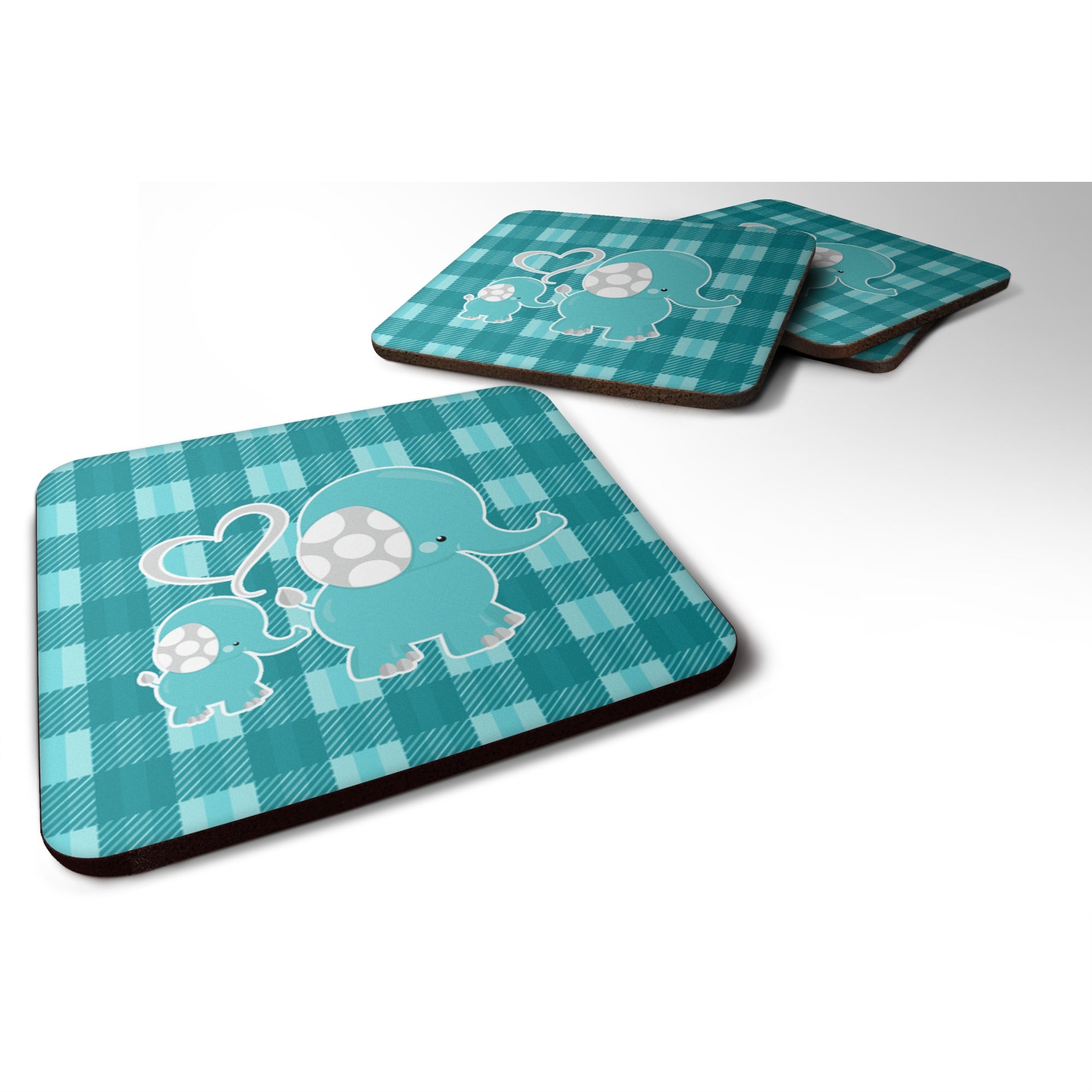 'Caroline'S Treasures Plaid Momma & Baby Elephant Foam Coaster Set Of 4, 3.5, Multicolor''