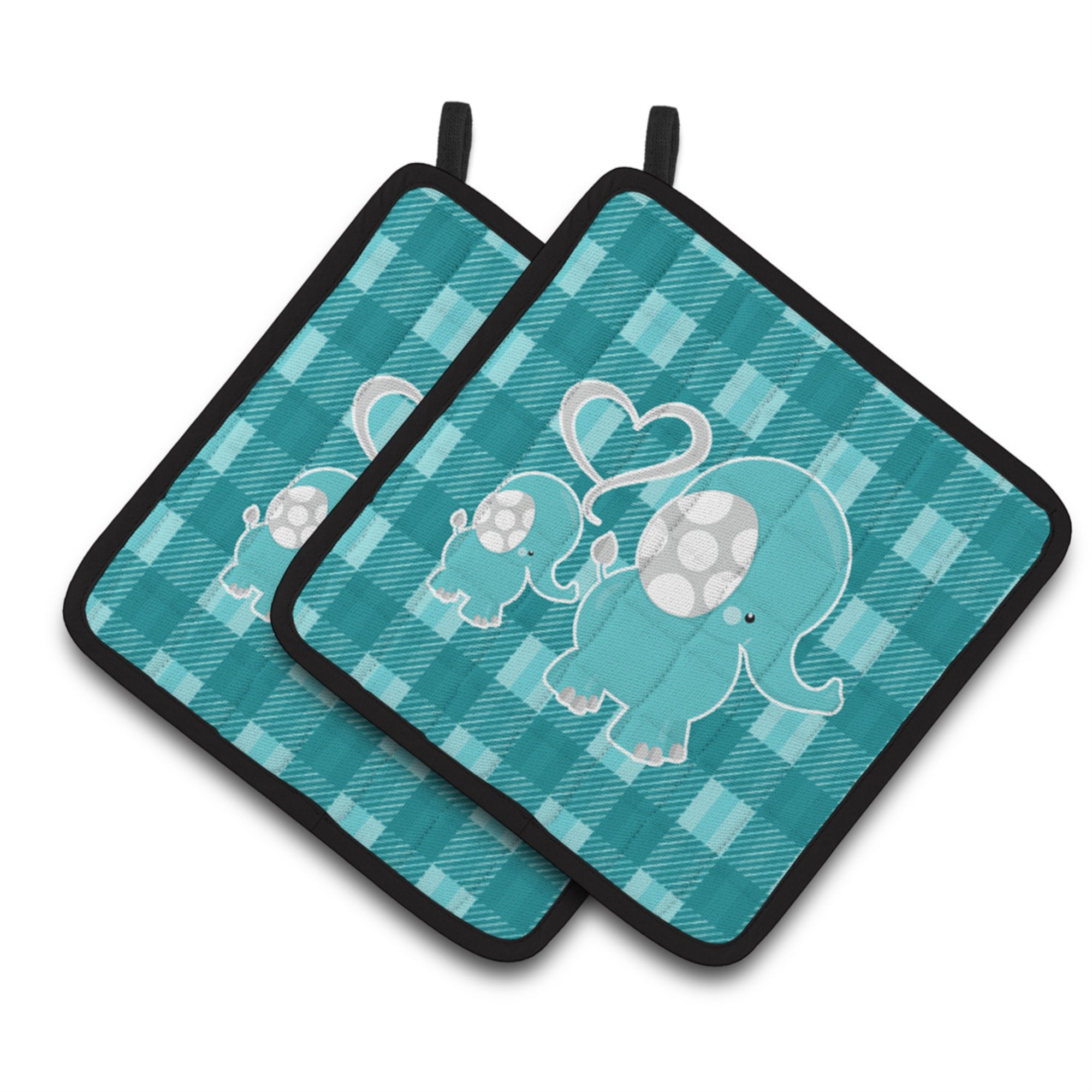 'Caroline'S Treasures Bb6839Pthd Plaid Momma And Baby Elephant Pair Of Pot Holders, 7.5 X 7.5'''', Multicolor''