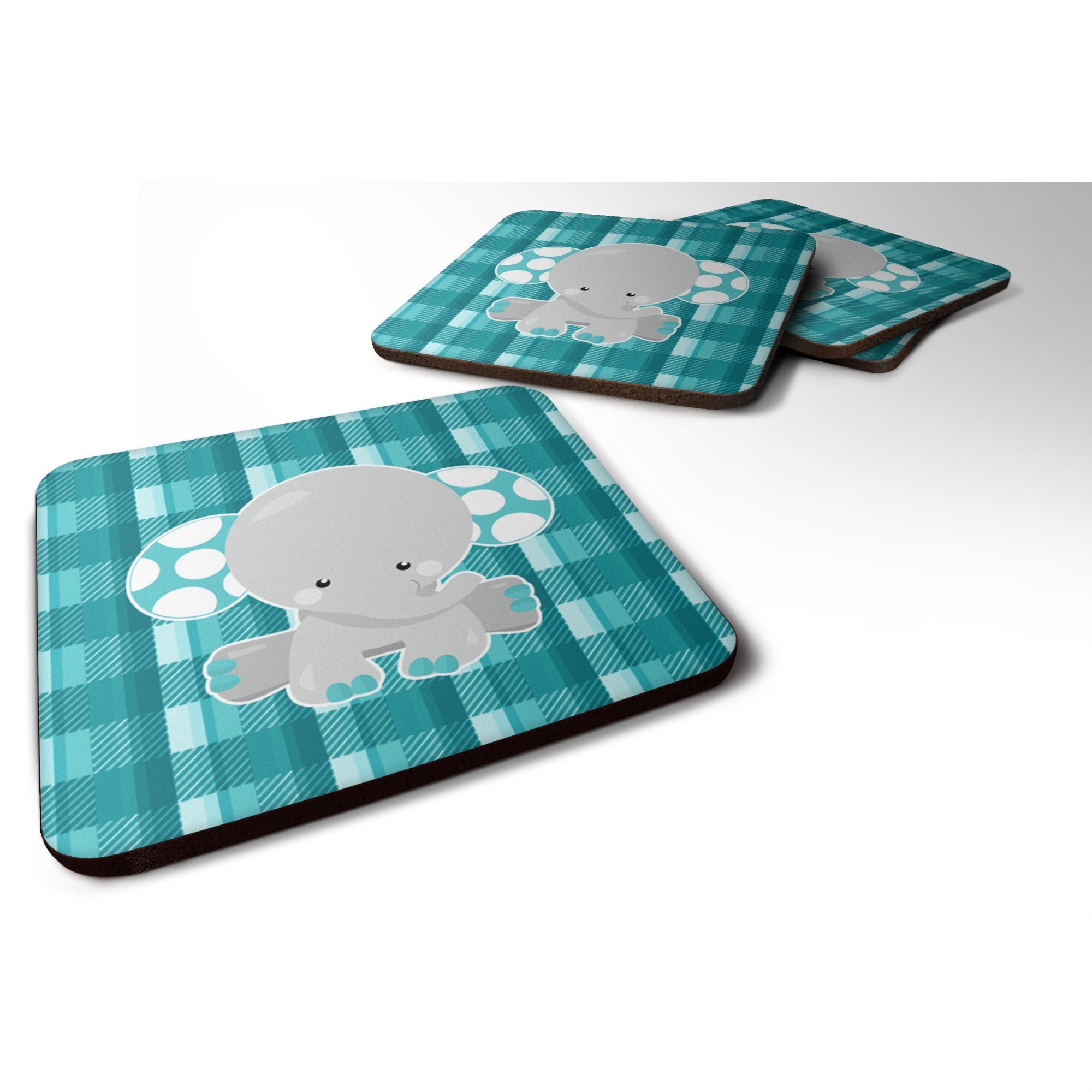 'Caroline'S Treasures Plaid Elephant Foam Coaster Set Of 4, 3.5, Multicolor''