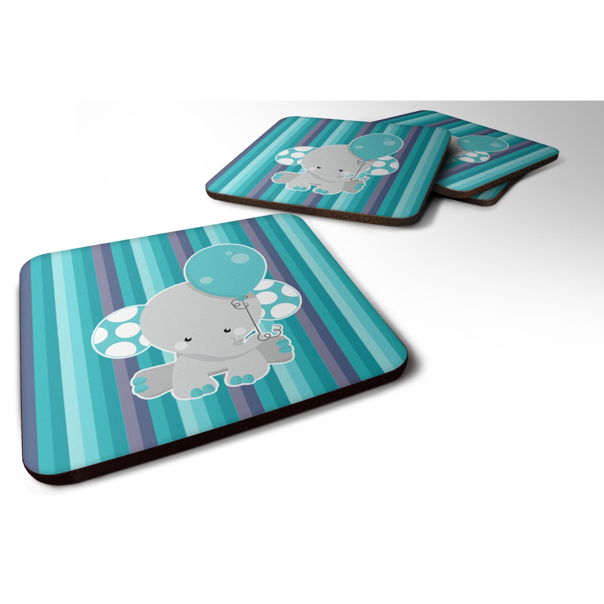 'Caroline'S Treasures Grey Elephant With Balloon Foam Coaster Set Of 4, 3.5, Multicolor''