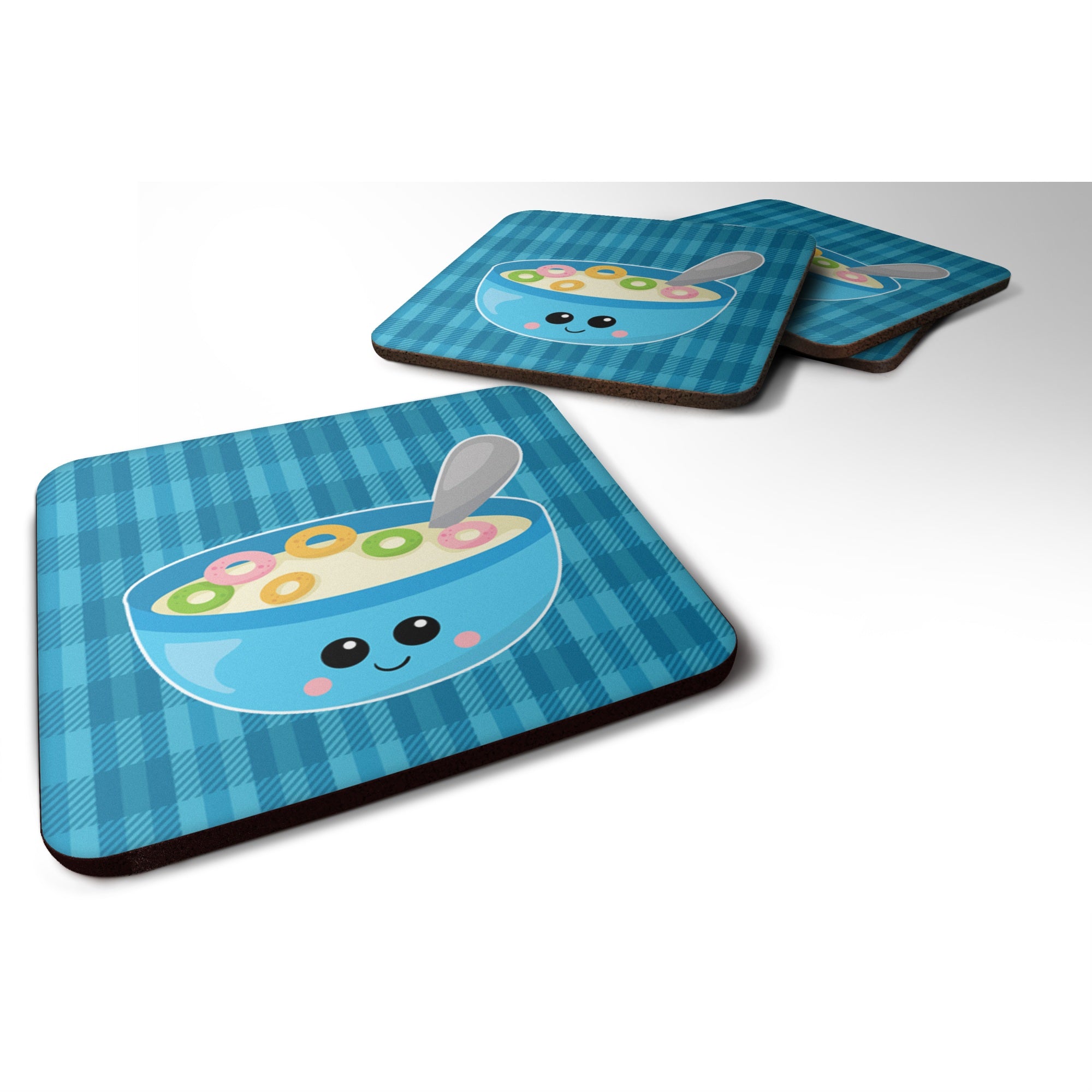 'Caroline'S Treasures Blue Bowl Of Cereal Foam Coaster Set Of 4, 3.5, Multicolor''