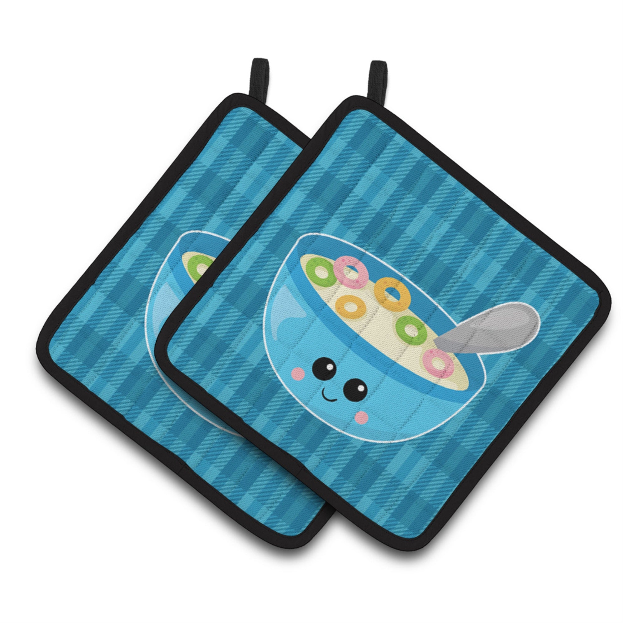 Carolines Treasures BB6845PTHD Blue bowl of Cereal Pair of Pot Holders, 7.5 x 7.5, Multicolor