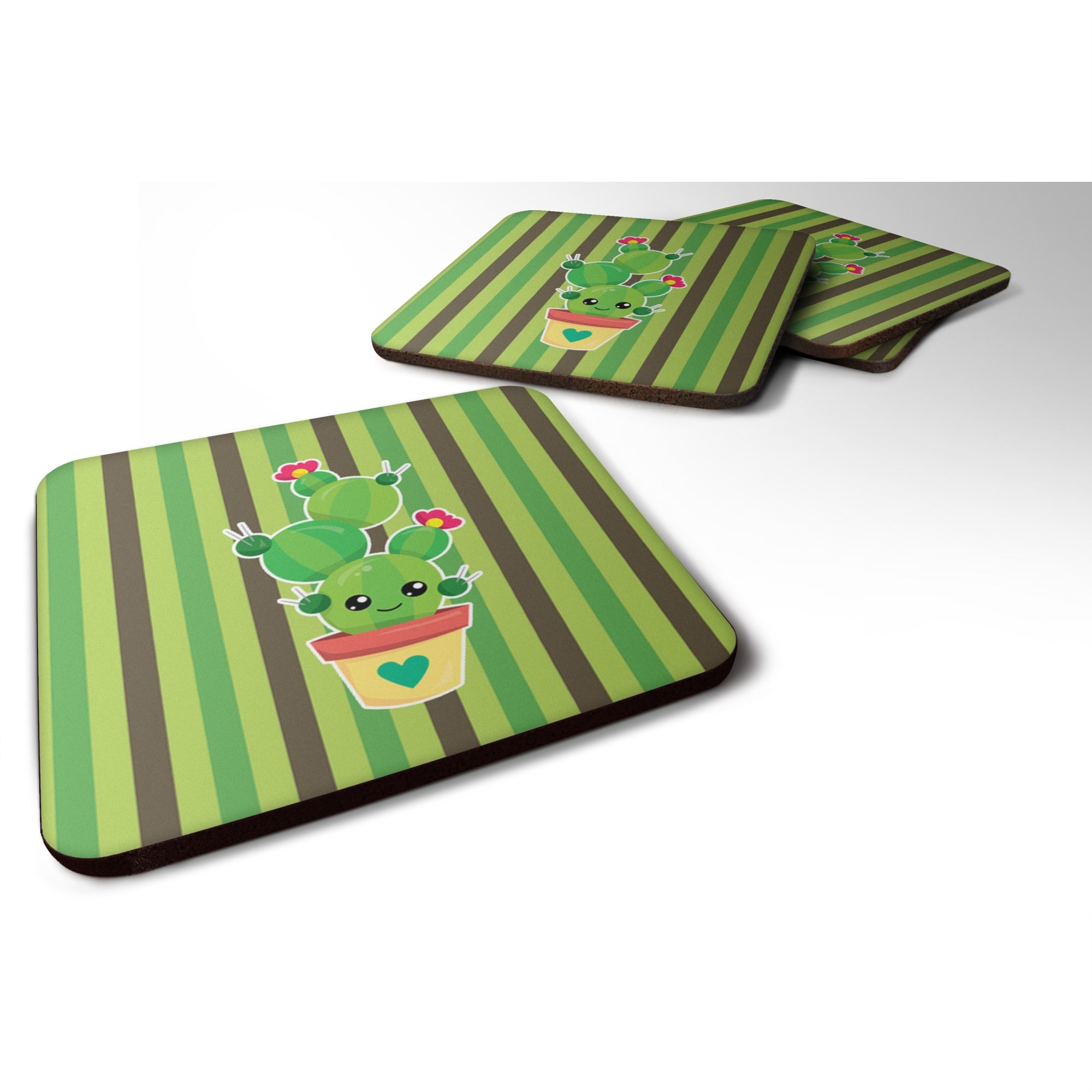 'Caroline'S Treasures Cactus Stripe Foam Coaster Set Of 4, 3.5, Multicolor''