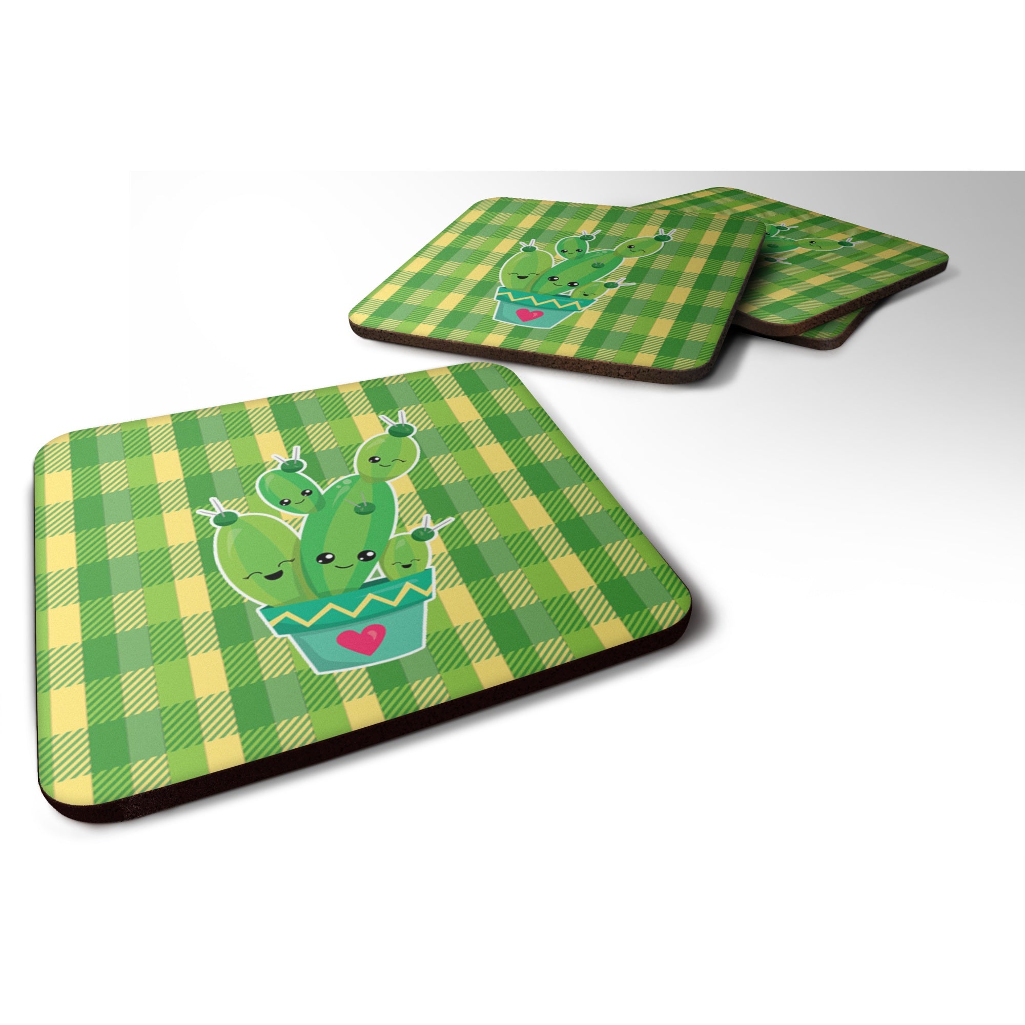 'Caroline'S Treasures Cactus Striped Plaid Foam Coaster Set Of 4, 3.5, Multicolor''